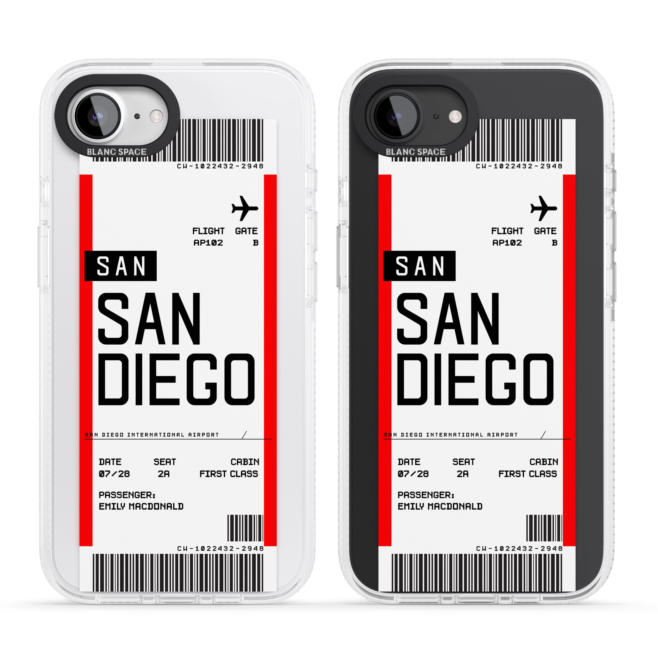 Personalised San Diego Boarding Pass iPhone 16e Clear Case Impact Air - Blanc Space