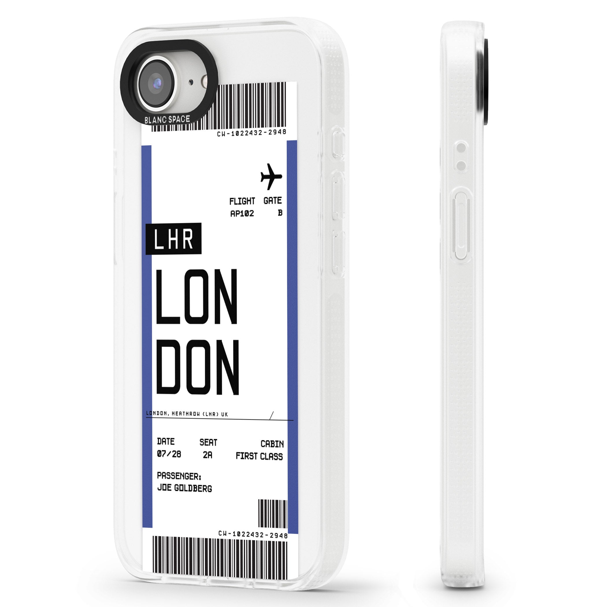 Personalised London Boarding Pass iPhone 16e Clear Case Impact Air - Blanc Space