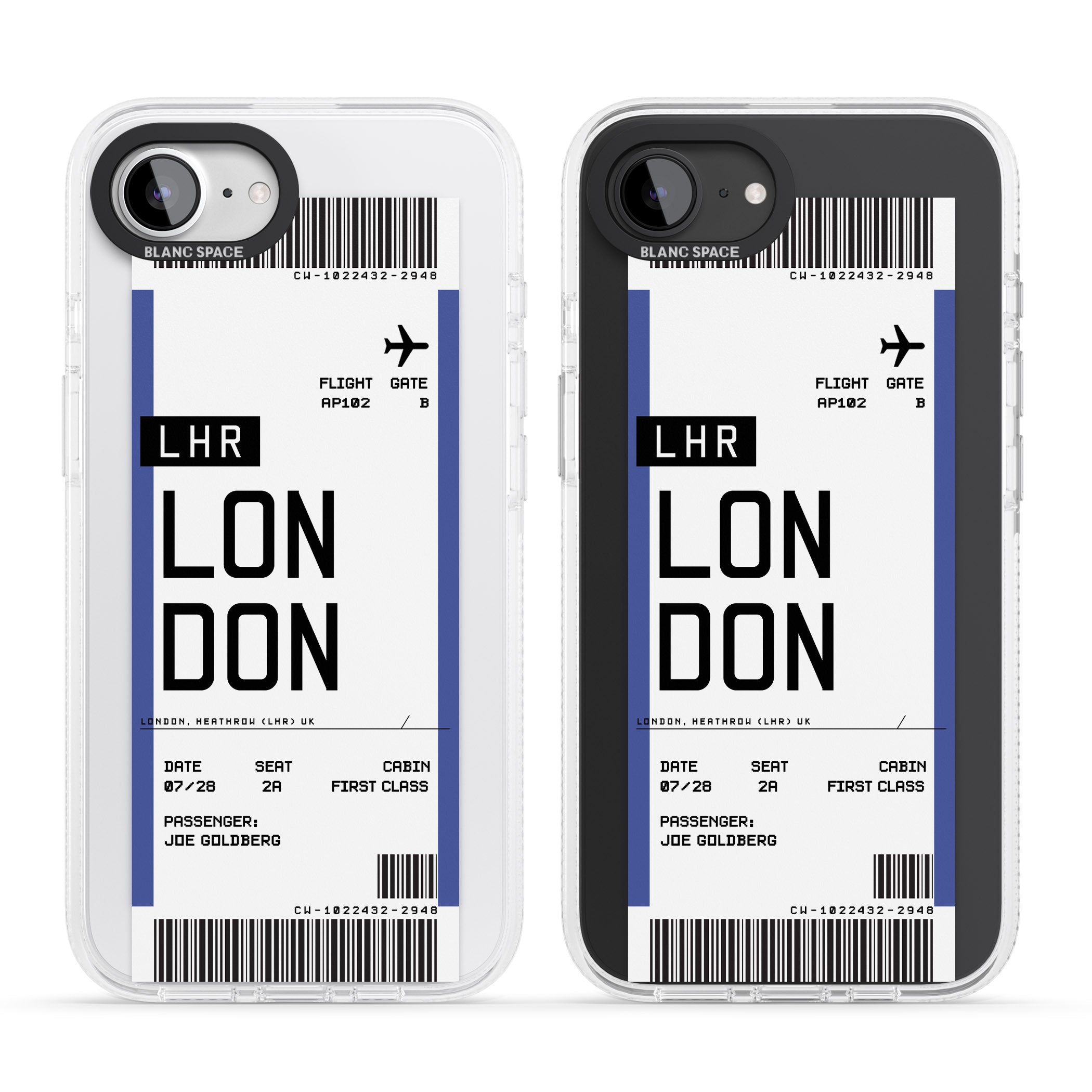 Personalised London Boarding Pass iPhone 16e Clear Case Impact Air - Blanc Space