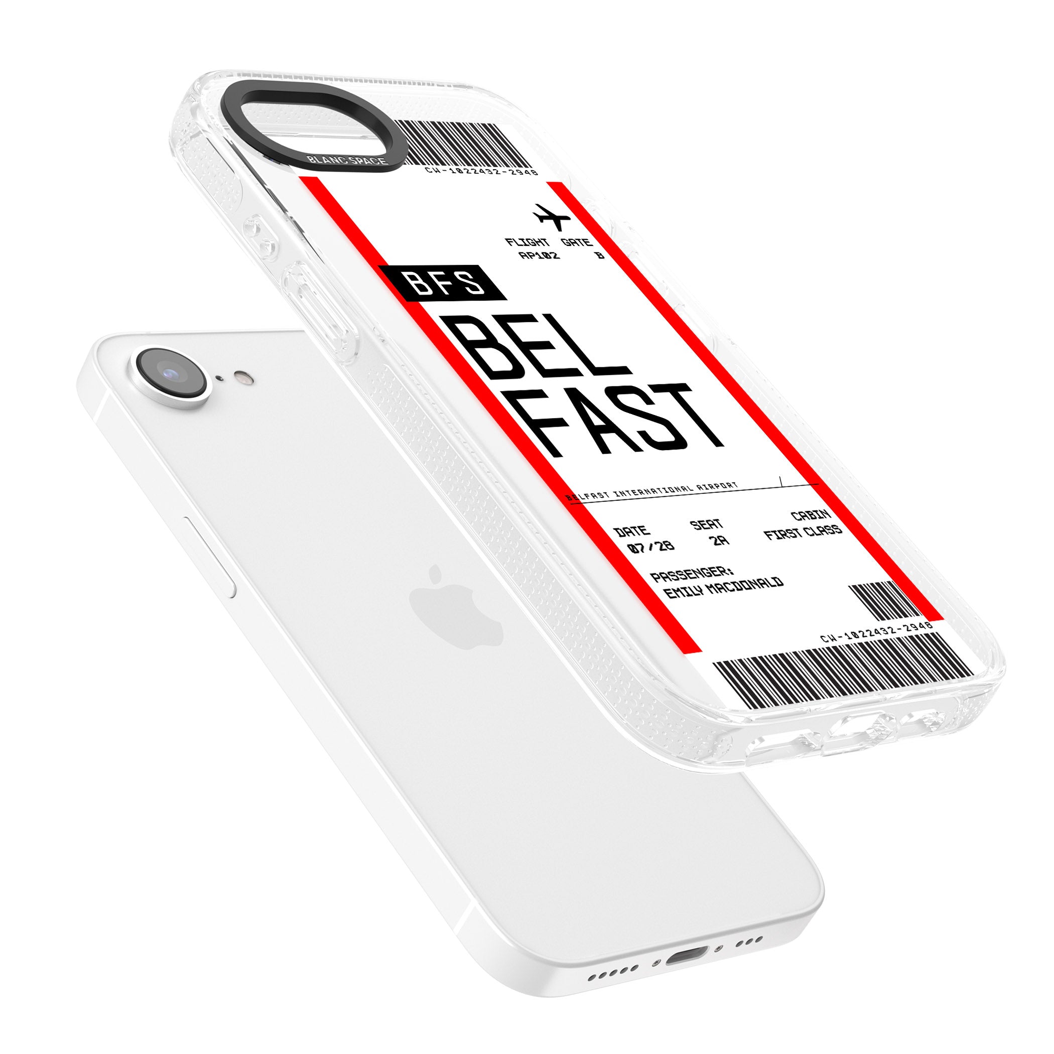 Personalised Belfast Boarding Pass iPhone 16e Clear Case Impact Air - Blanc Space