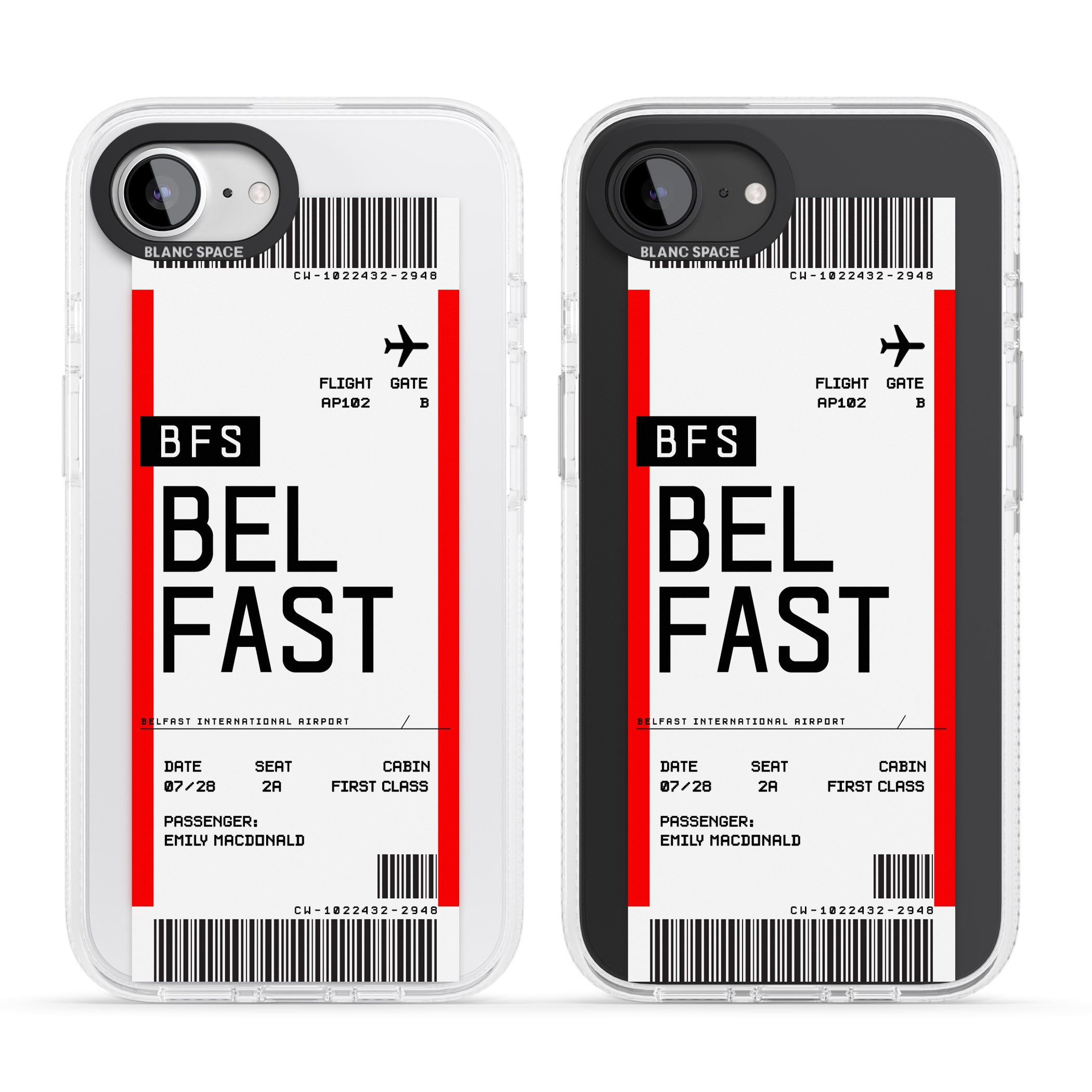 Personalised Belfast Boarding Pass iPhone 16e Clear Case Impact Air - Blanc Space