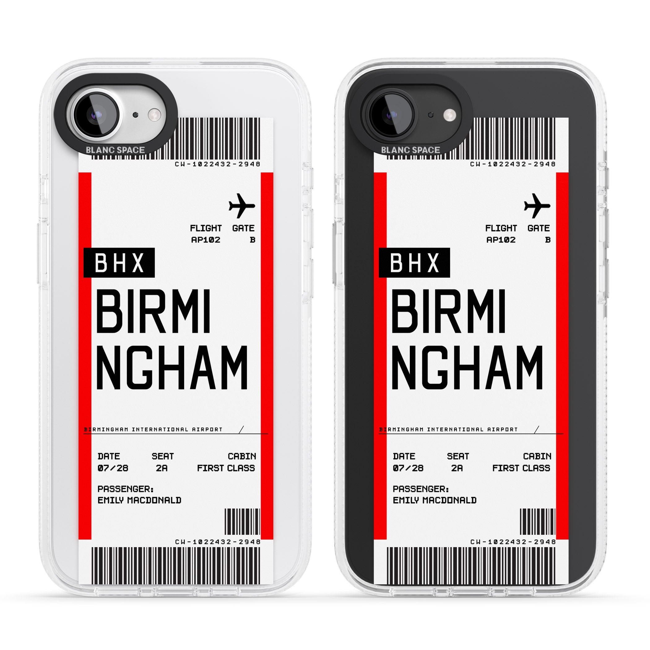 Personalised Birmingham Boarding Pass iPhone 16e Clear Case Impact Air - Blanc Space