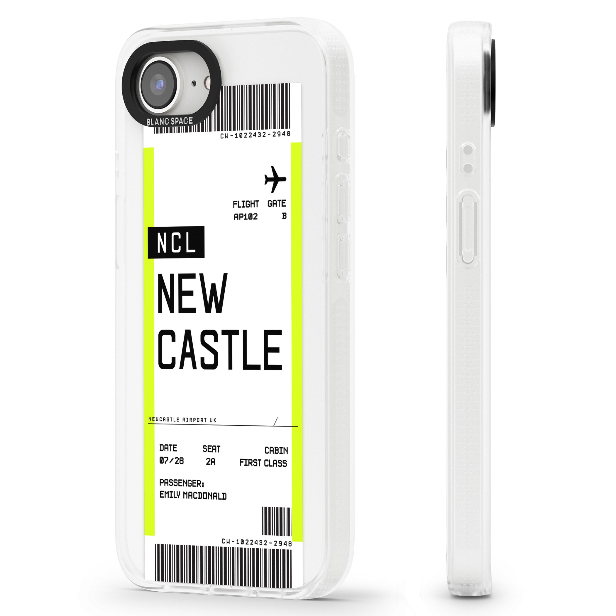 Personalised Newcastle Boarding Pass iPhone 16e Clear Case Impact Air - Blanc Space