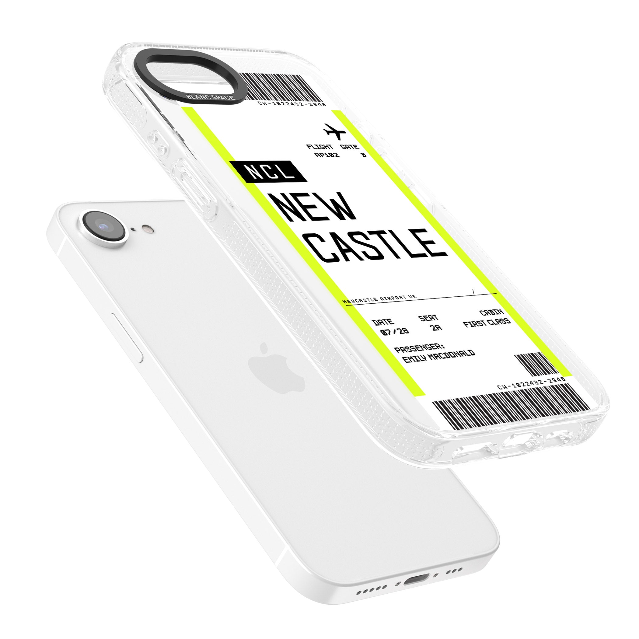 Personalised Newcastle Boarding Pass iPhone 16e Clear Case Impact Air - Blanc Space