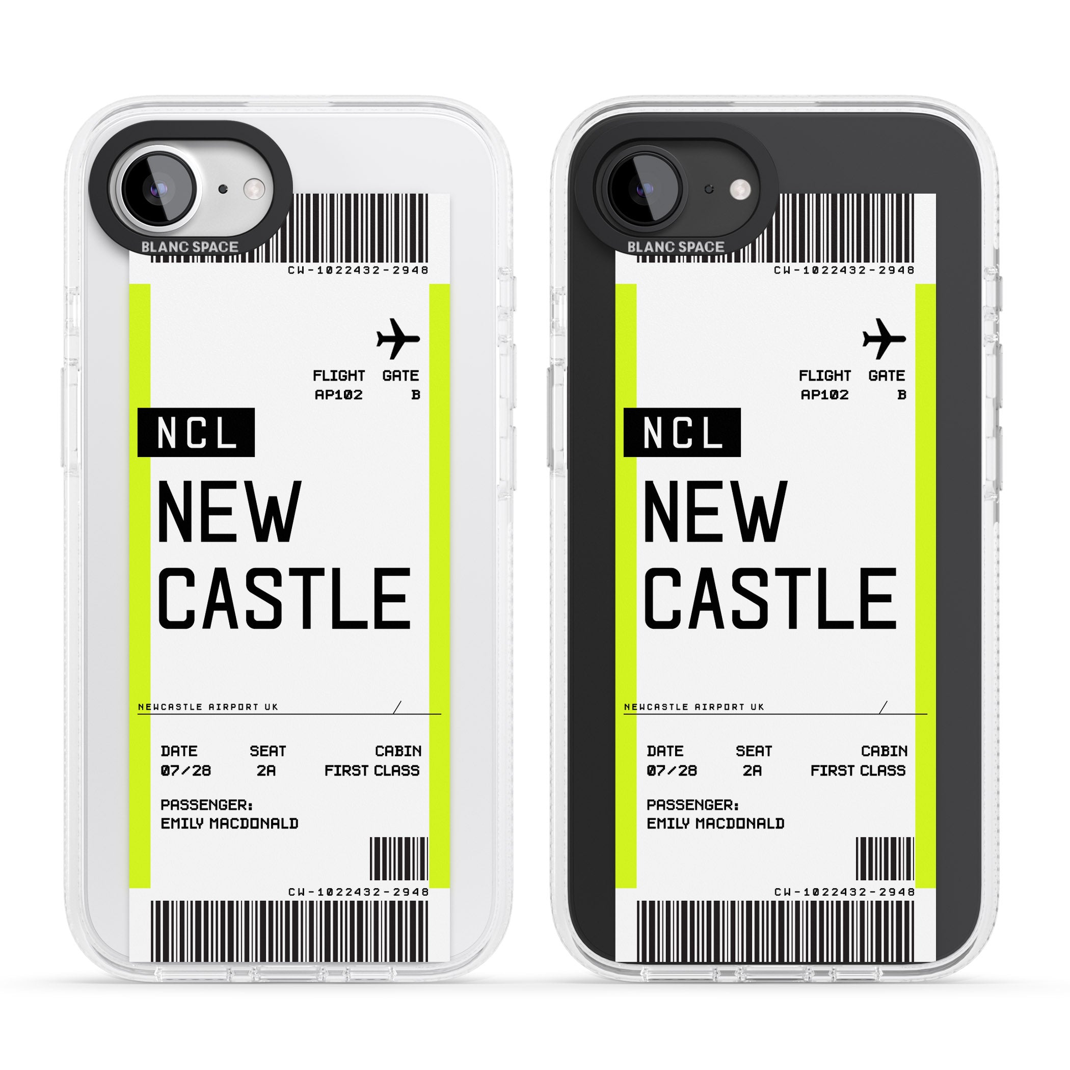 Personalised Newcastle Boarding Pass iPhone 16e Clear Case Impact Air - Blanc Space