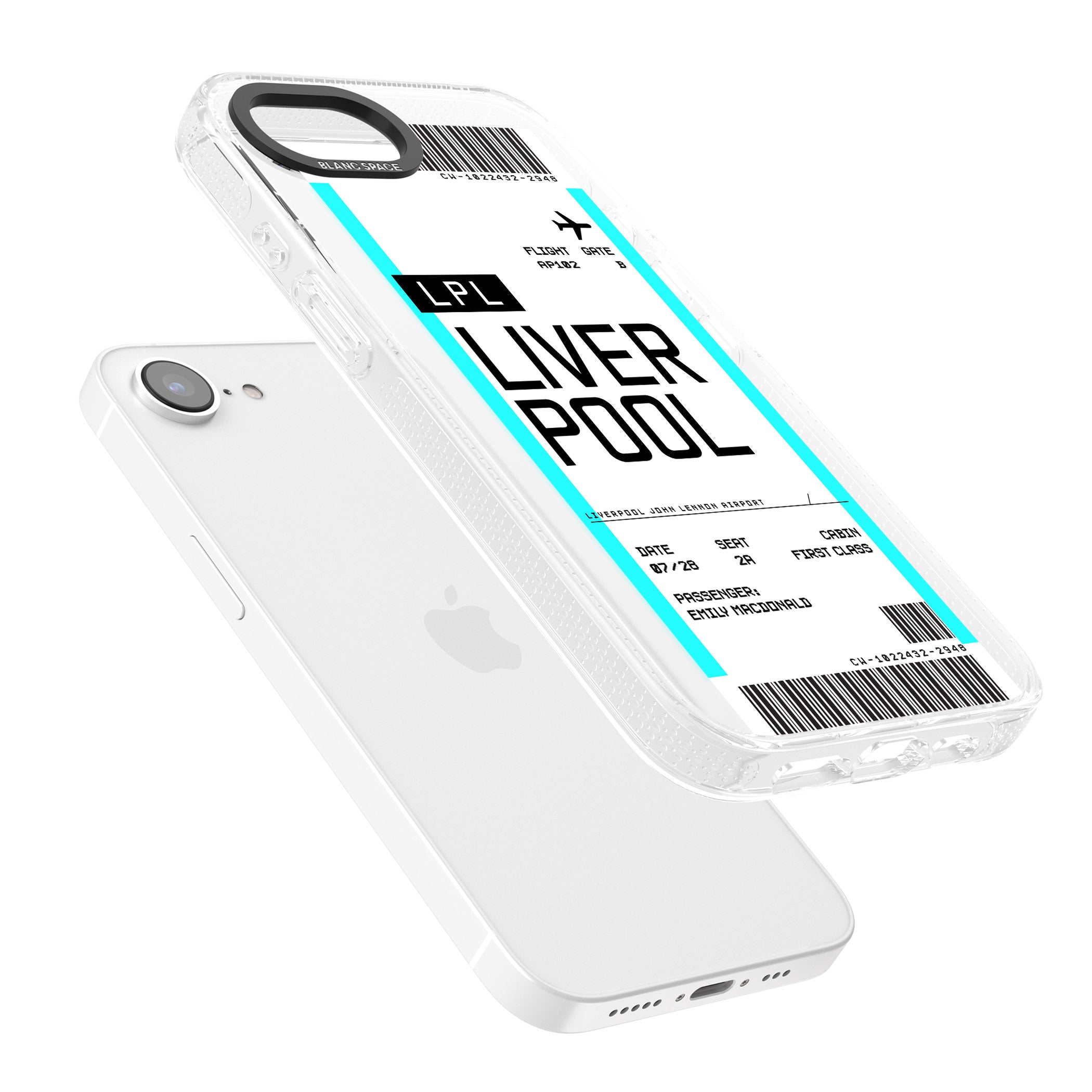 Personalised Liverpool Boarding Pass iPhone 16e Clear Case Impact Air - Blanc Space