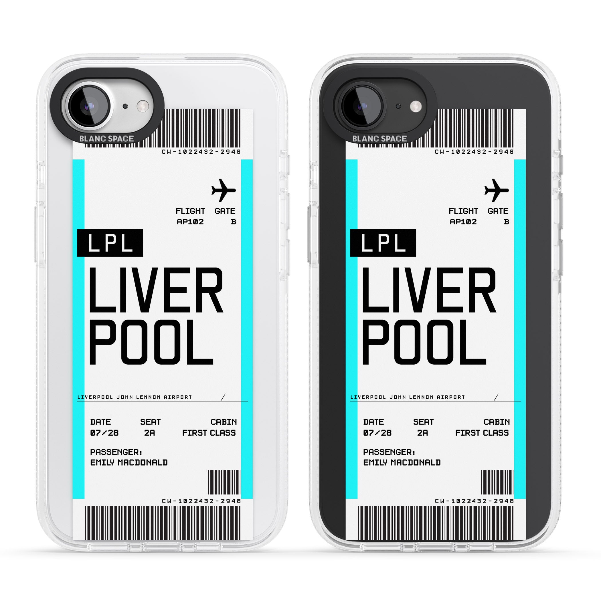 Personalised Liverpool Boarding Pass iPhone 16e Clear Case Impact Air - Blanc Space