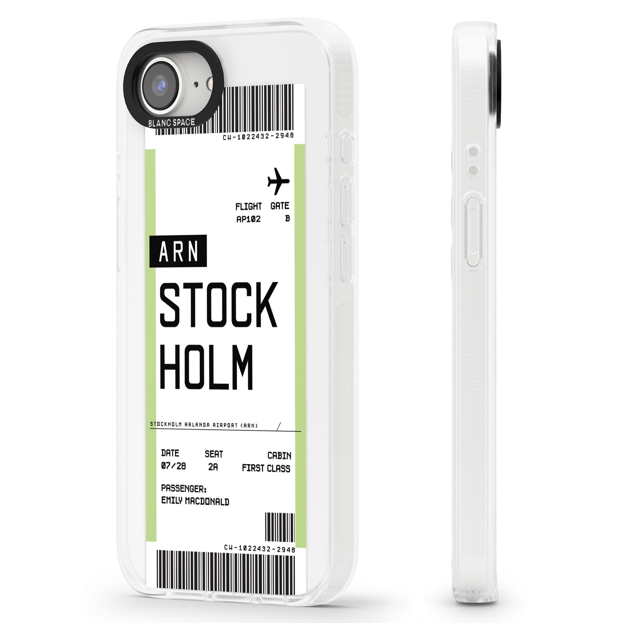 Personalised Stockholm Boarding Pass iPhone 16e Clear Case Impact Air - Blanc Space