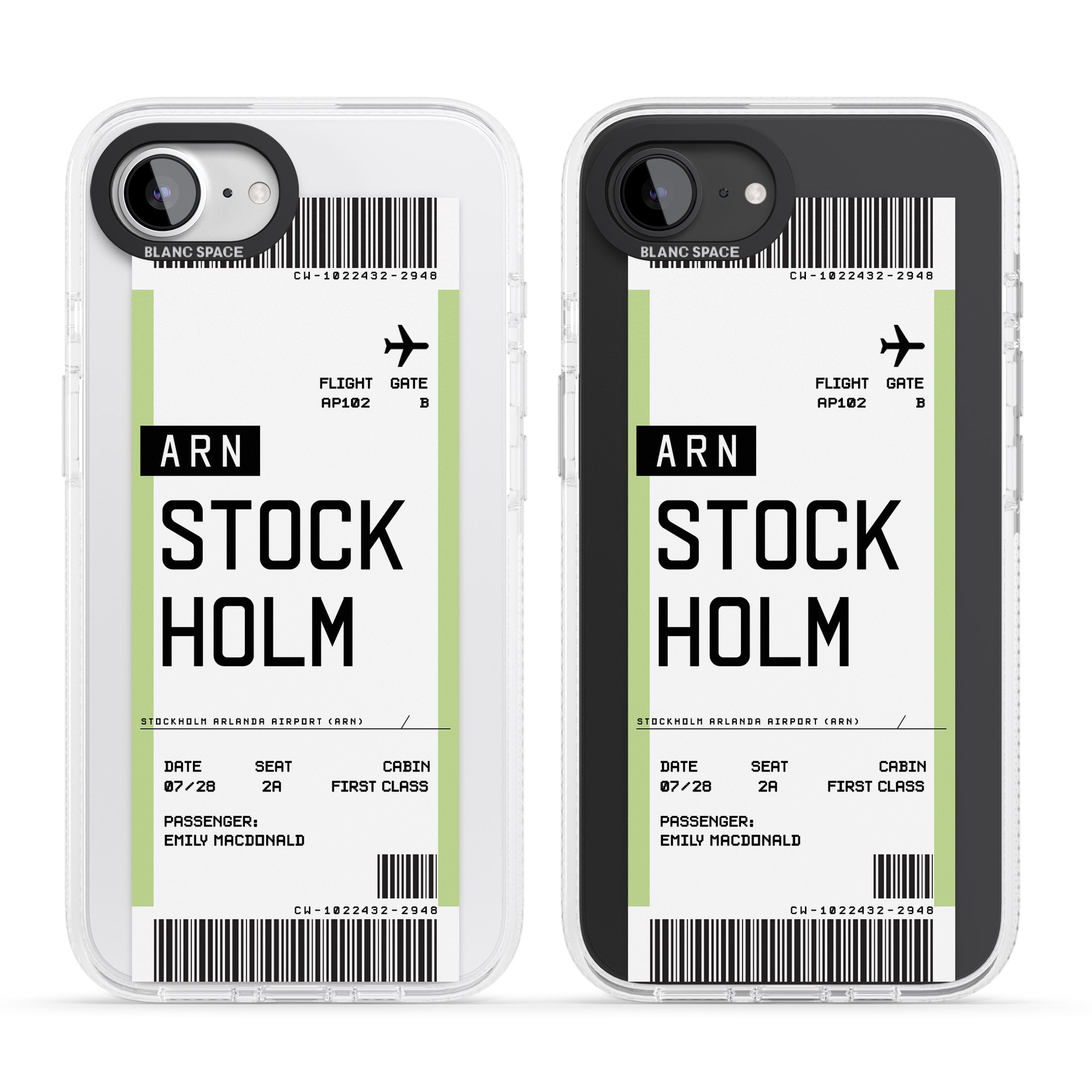 Personalised Stockholm Boarding Pass iPhone 16e Clear Case Impact Air - Blanc Space