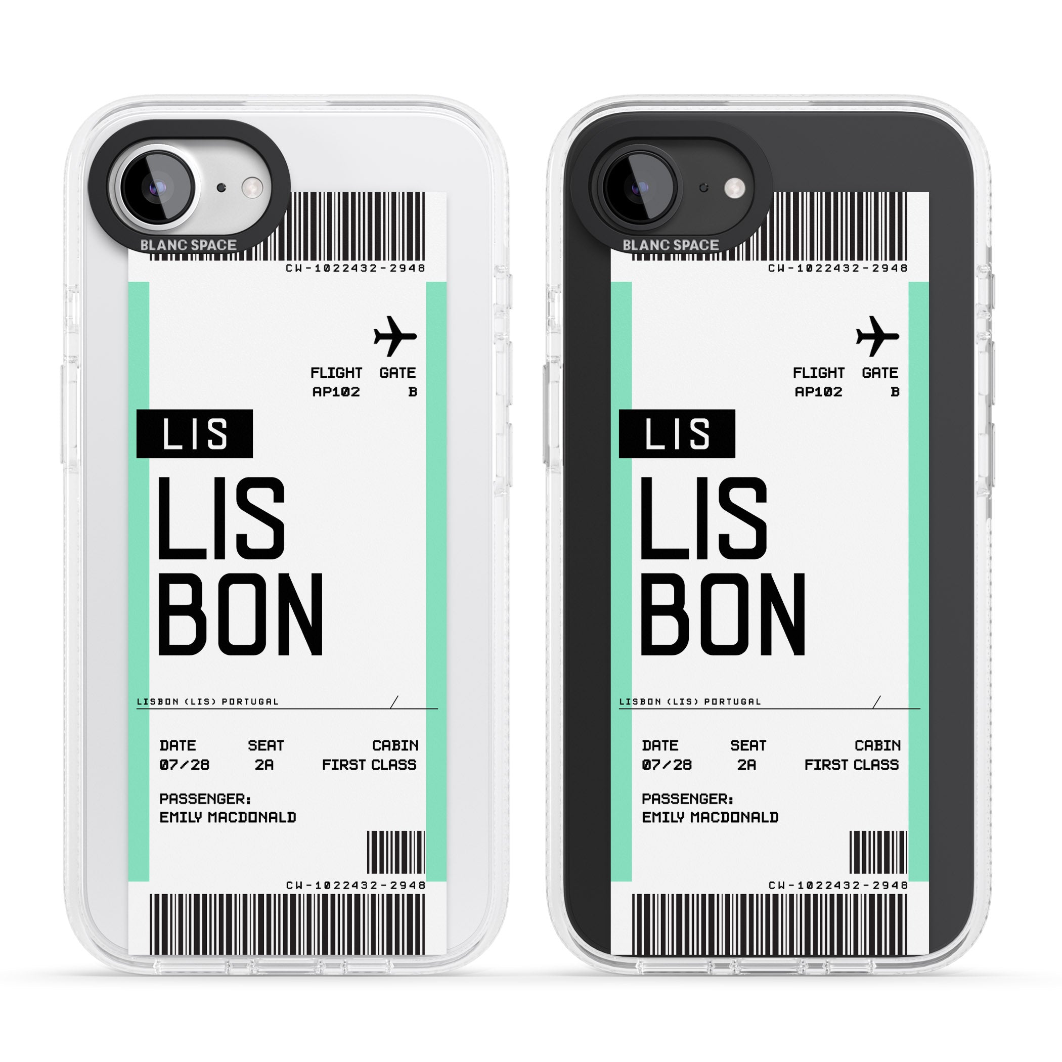 Personalised Lisbon Boarding Pass iPhone 16e Clear Case Impact Air - Blanc Space