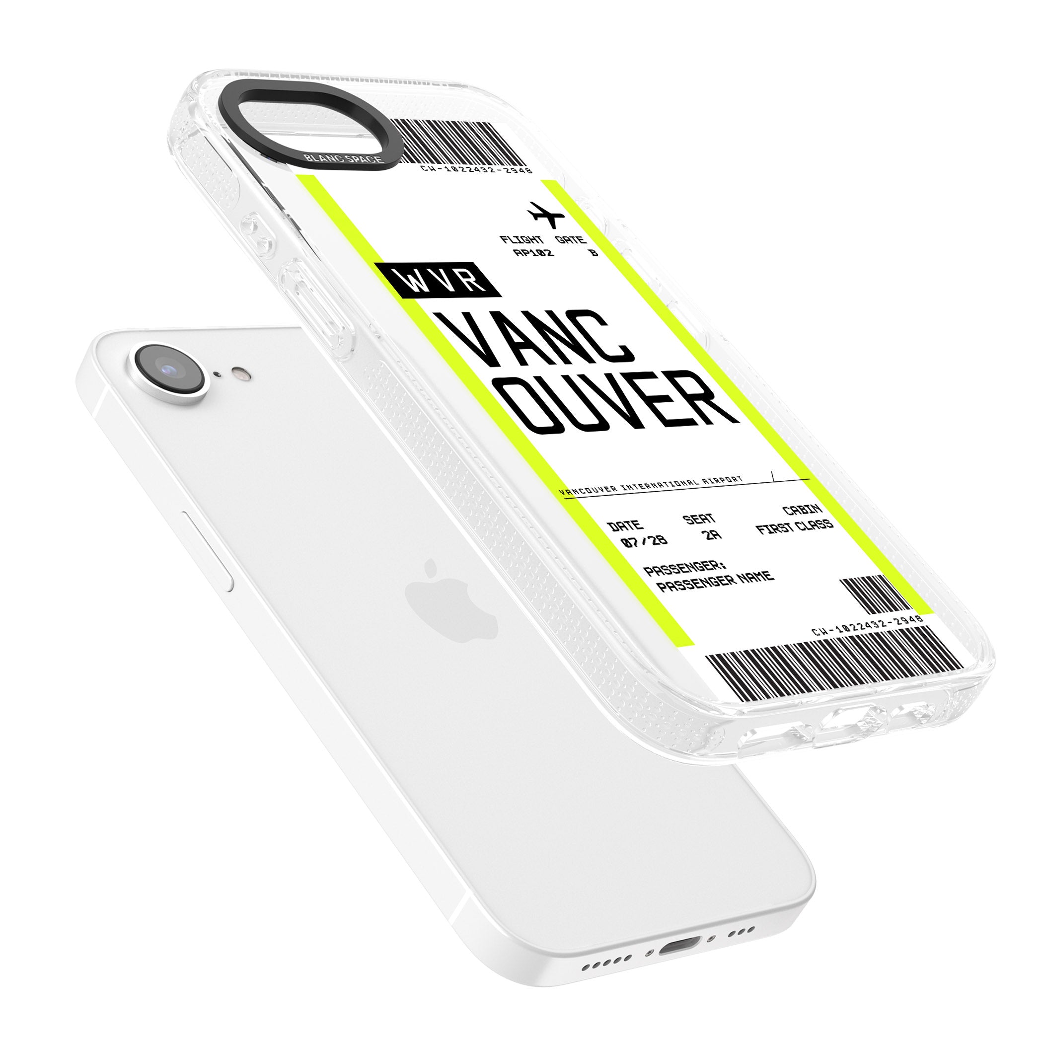 Personalised Vancouver Boarding Pass iPhone 16e Clear Case Impact Air - Blanc Space