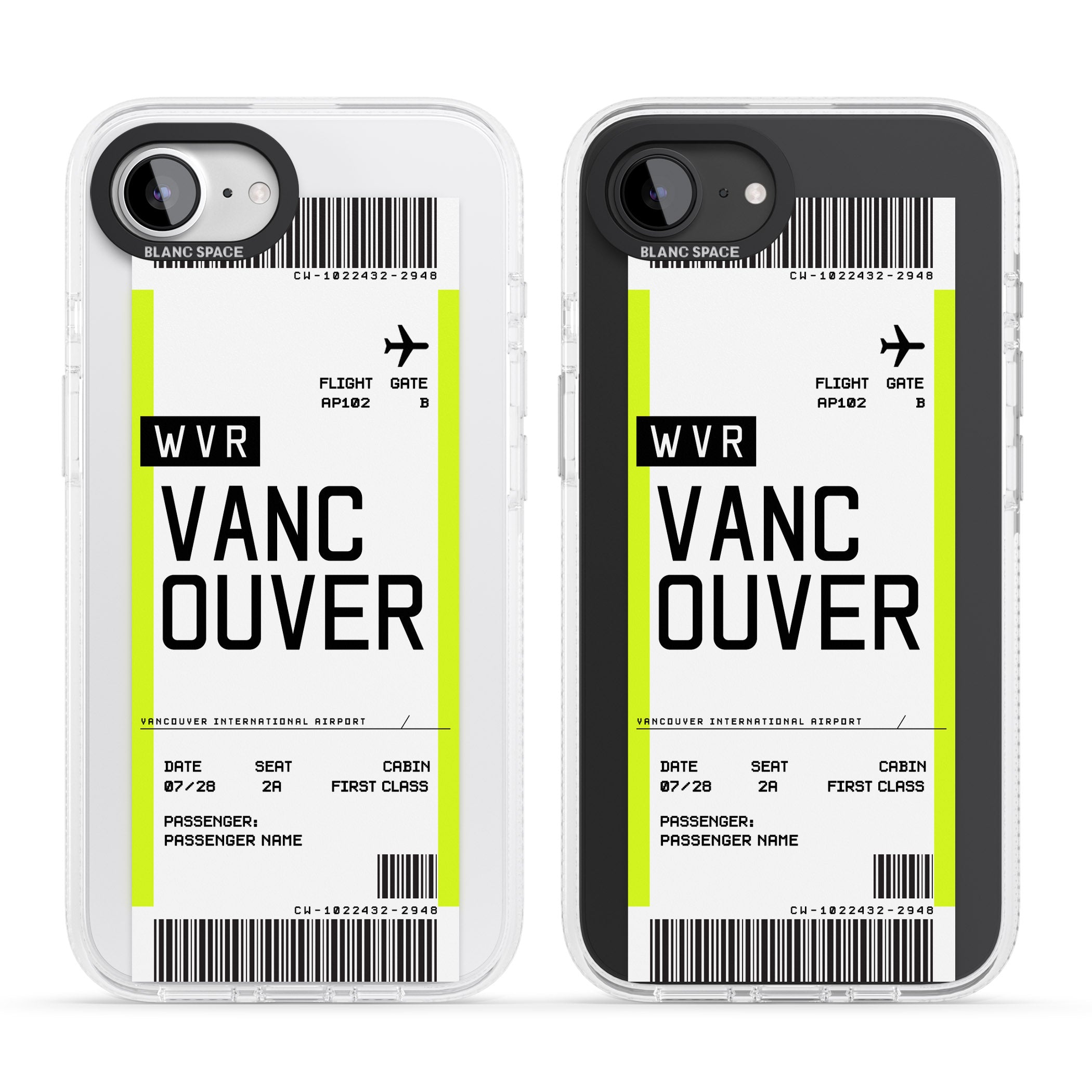Personalised Vancouver Boarding Pass iPhone 16e Clear Case Impact Air - Blanc Space