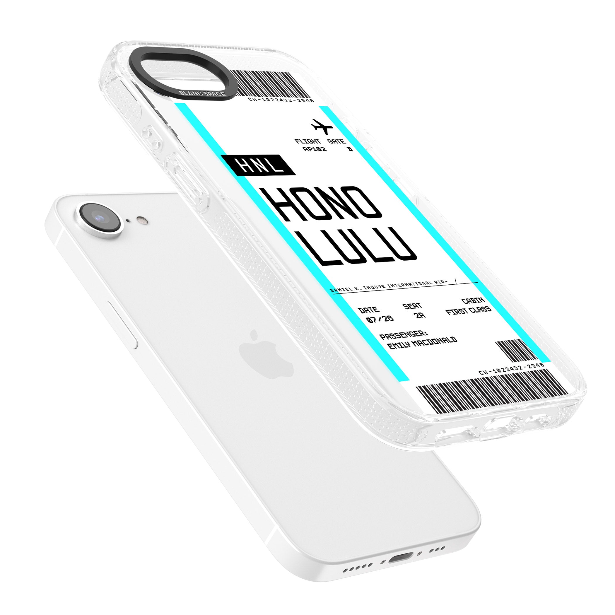 Personalised Honolulu Boarding Pass iPhone 16e Clear Case Impact Air - Blanc Space