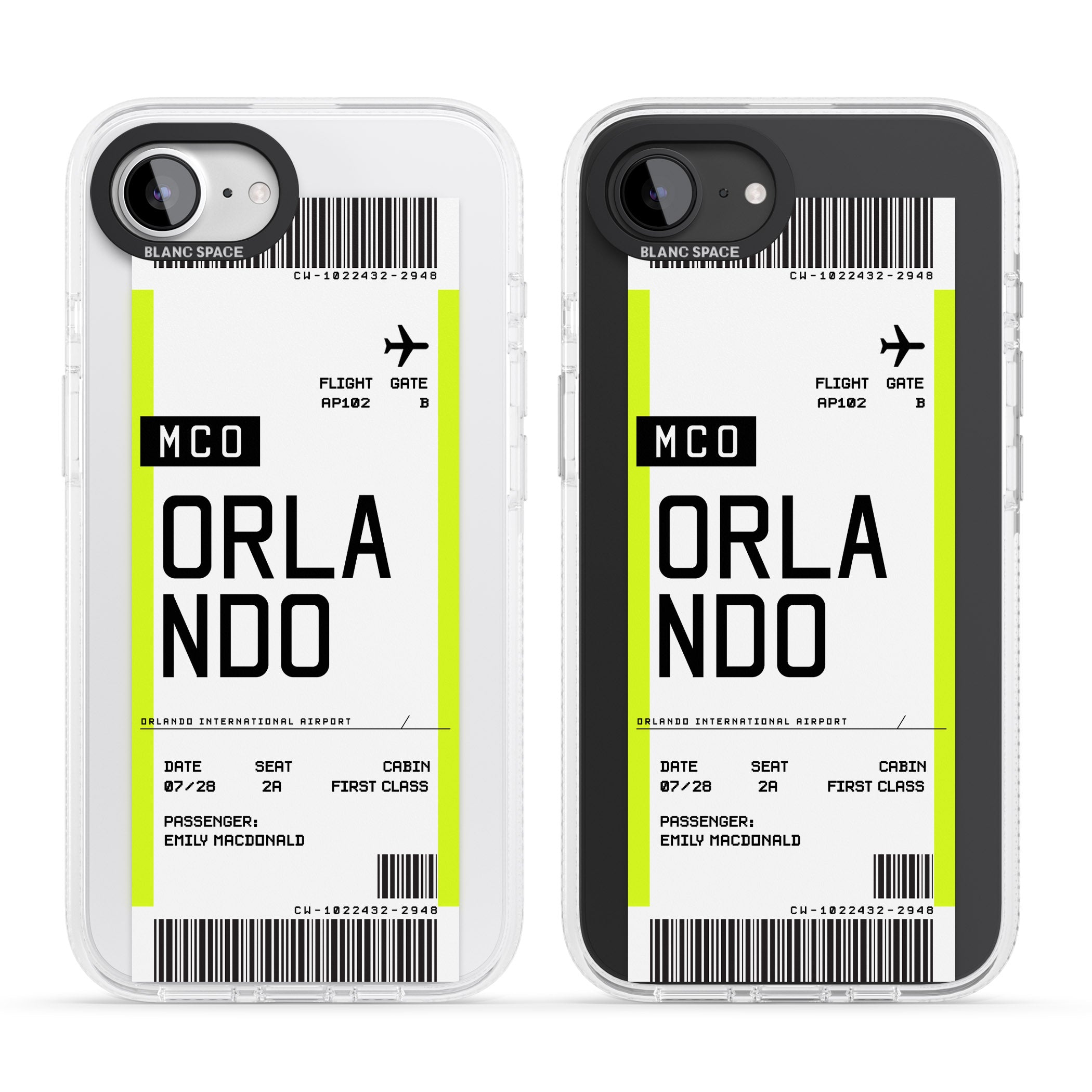 Personalised Orlando Boarding Pass iPhone 16e Clear Case Impact Air - Blanc Space