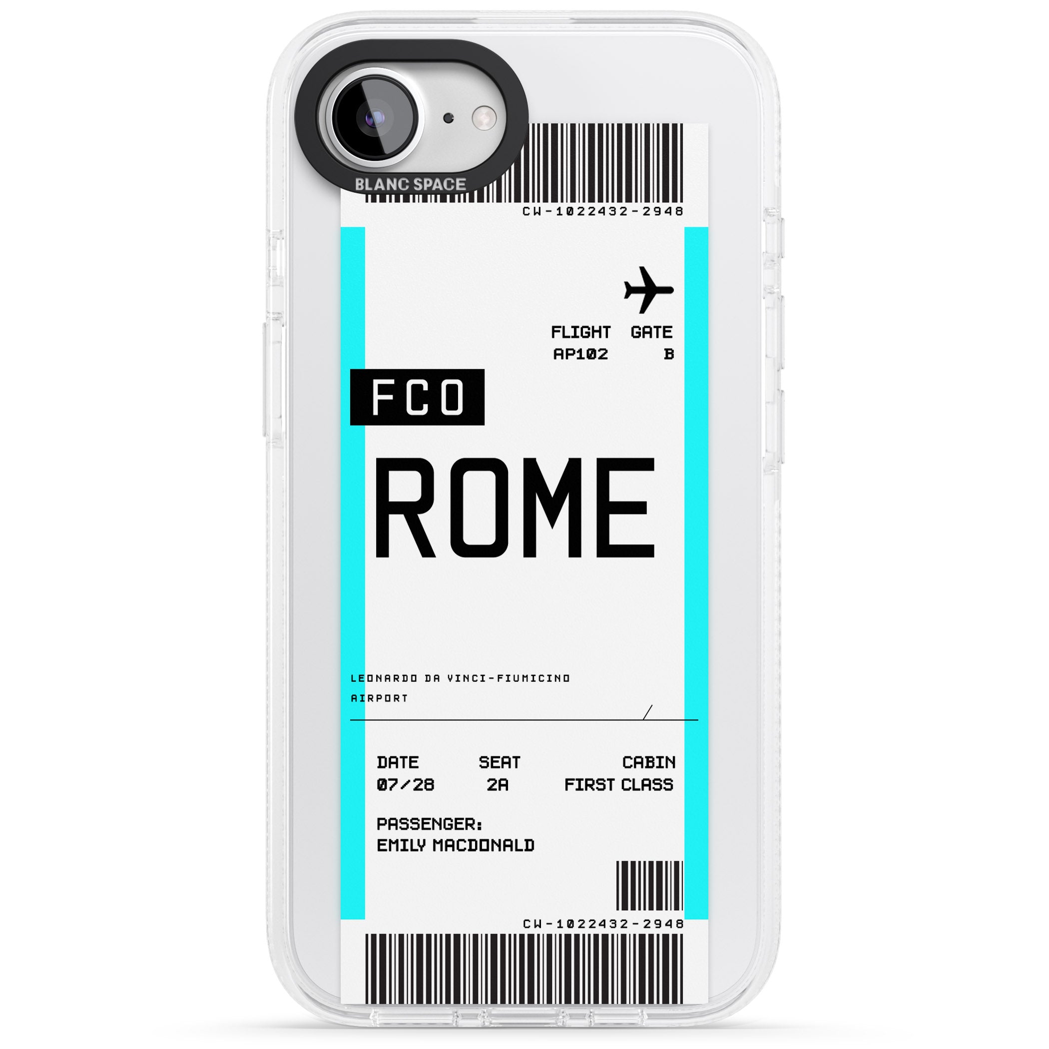 Personalised Rome Boarding Pass iPhone 16e Clear Case Impact Air - Blanc Space