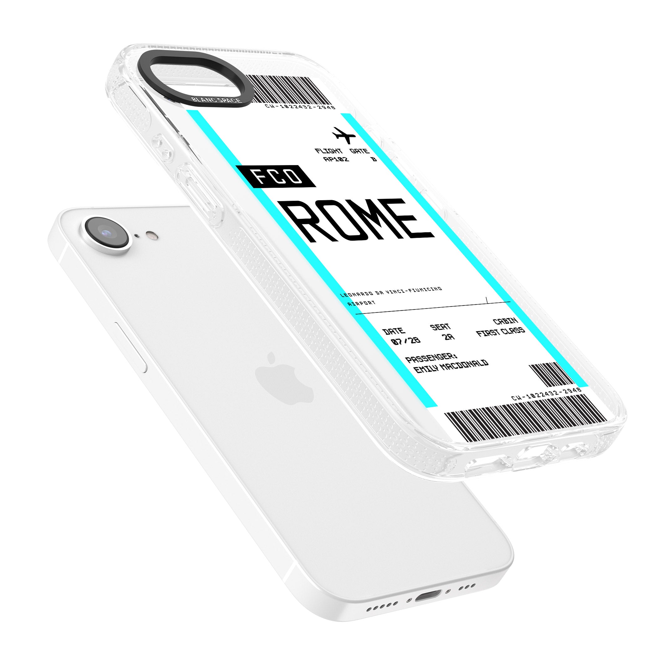 Personalised Rome Boarding Pass iPhone 16e Clear Case Impact Air - Blanc Space