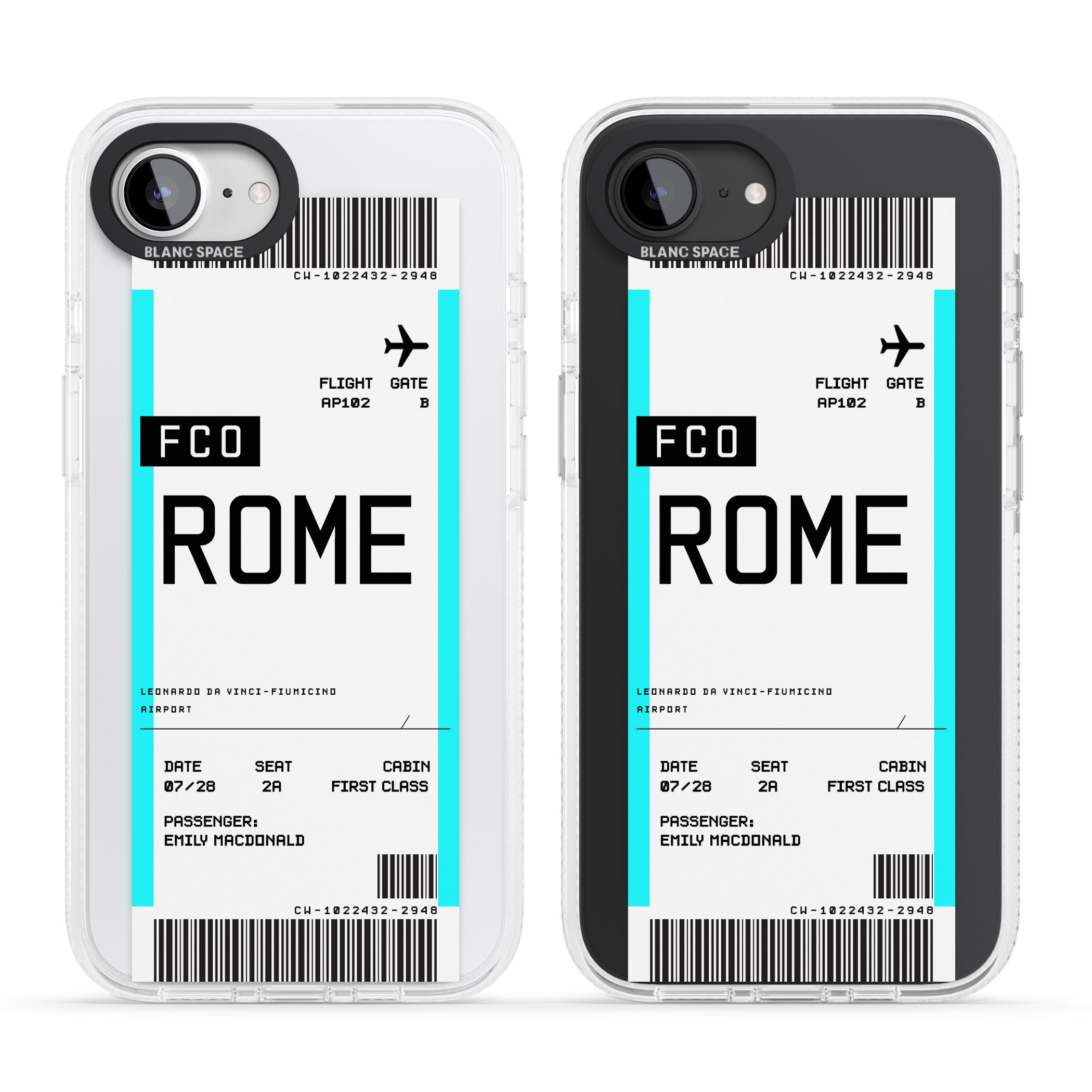 Personalised Rome Boarding Pass iPhone 16e Clear Case Impact Air - Blanc Space