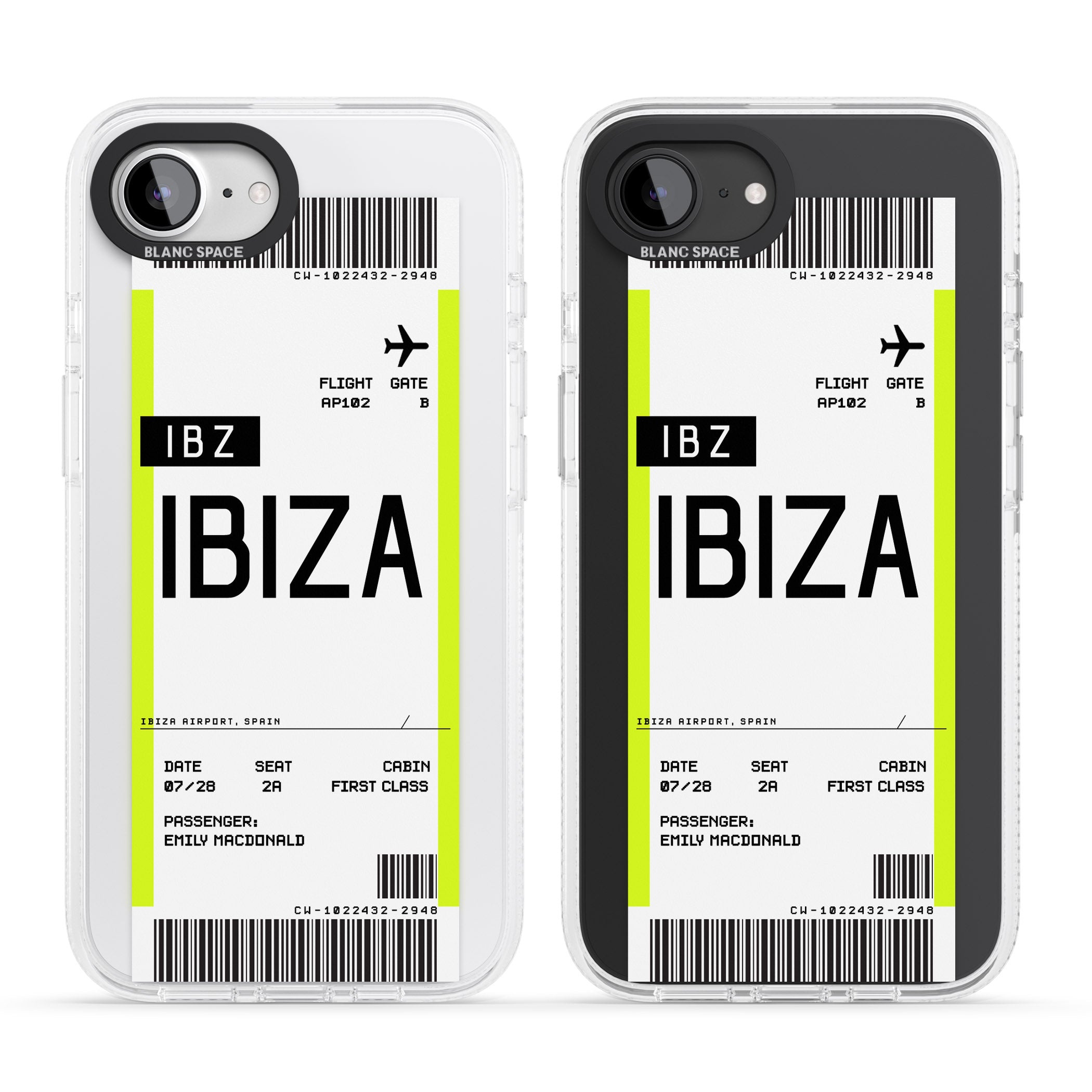 Personalised Ibiza Boarding Pass iPhone 16e Clear Case Impact Air - Blanc Space