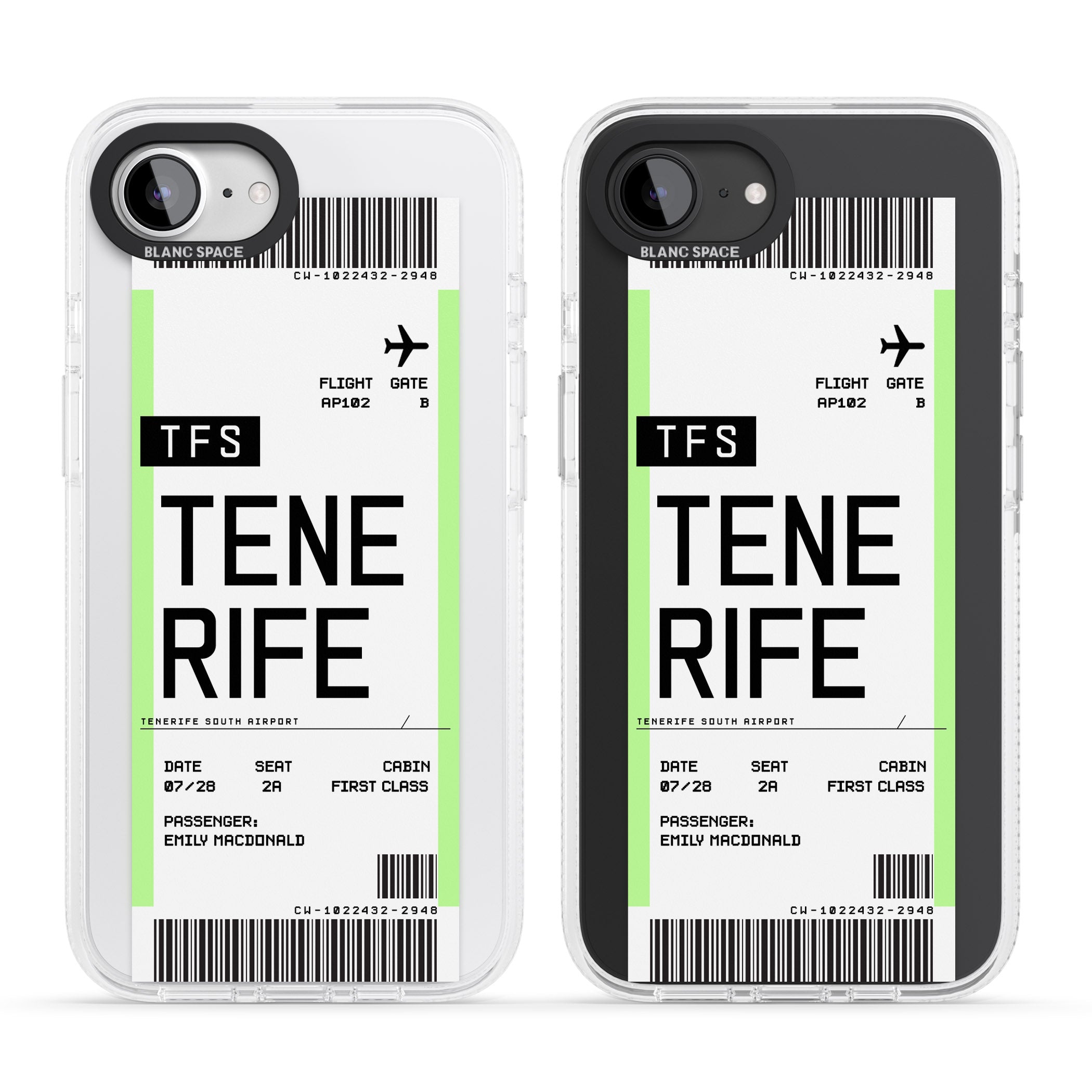 Personalised Tenerife Boarding Pass iPhone 16e Clear Case Impact Air - Blanc Space