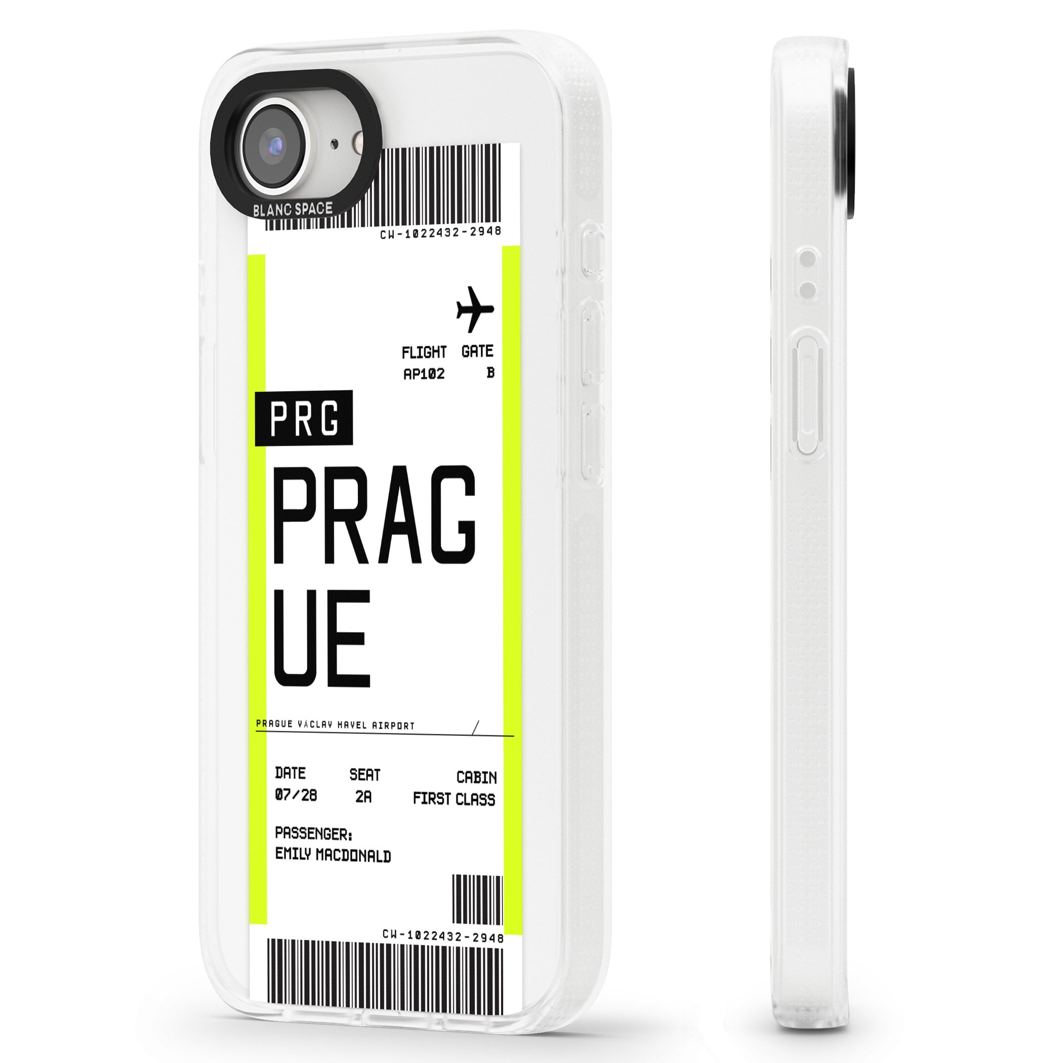 Personalised Prague Boarding Pass iPhone 16e Clear Case Impact Air - Blanc Space
