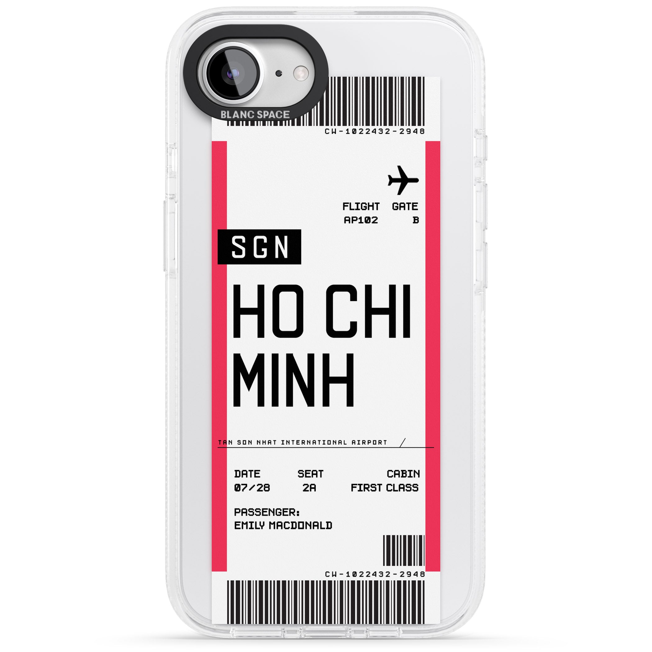 Personalised Ho Chi Minh City Boarding Pass iPhone 16e Clear Case Impact Air - Blanc Space