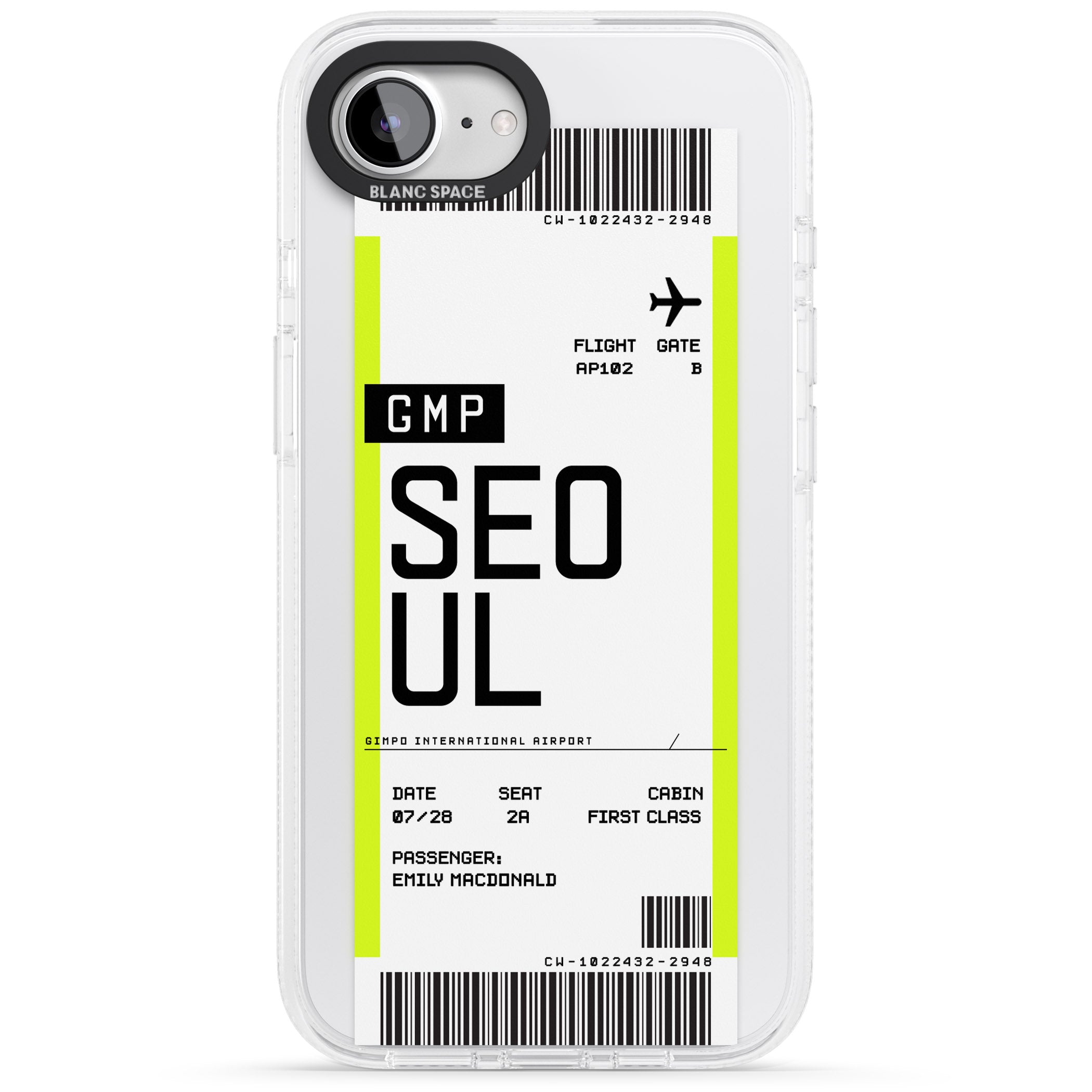 Personalised Seoul Boarding Pass iPhone 16e Clear Case Impact Air - Blanc Space