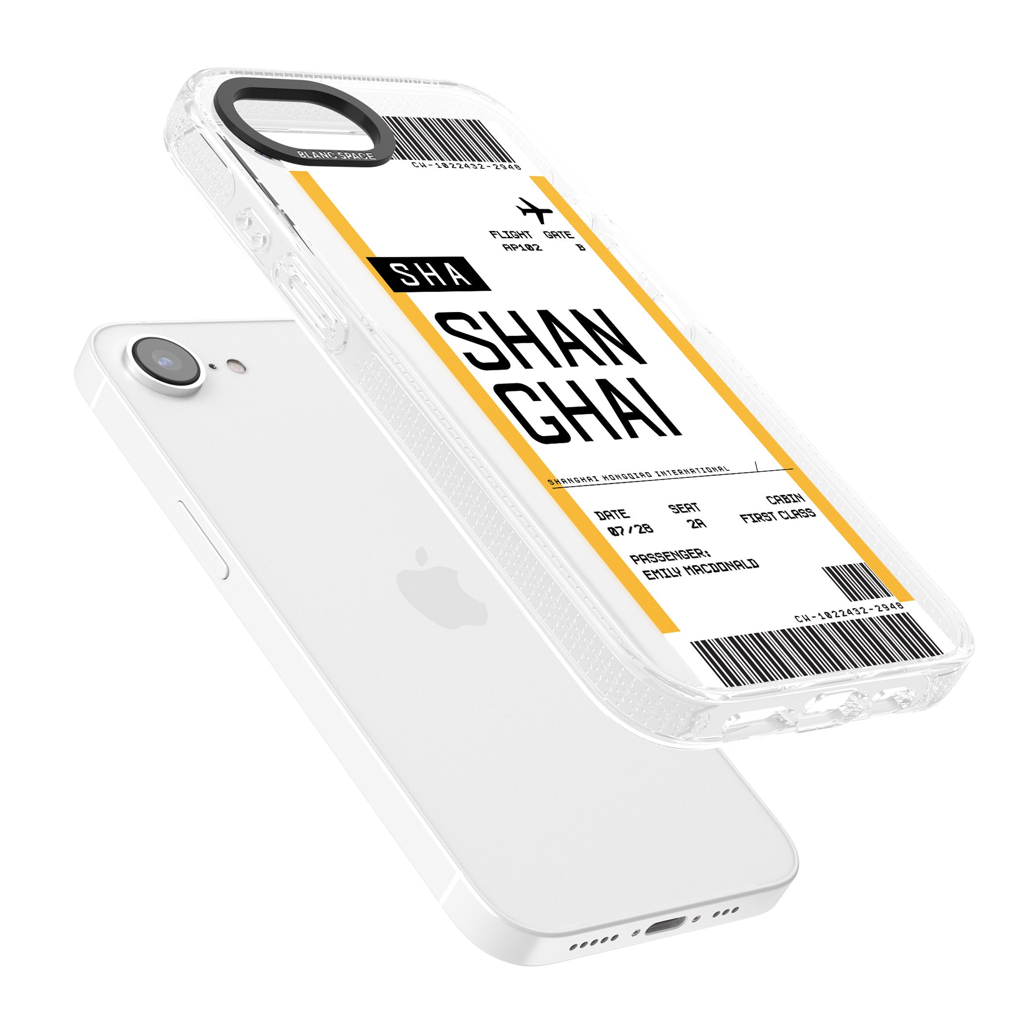 Personalised Shangai Boarding Pass iPhone 16e Clear Case Impact Air - Blanc Space