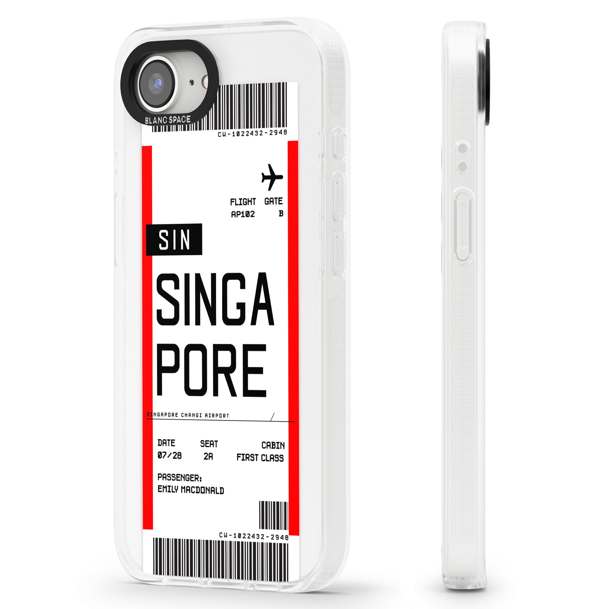 Personalised Singapore Boarding Pass iPhone 16e Clear Case Impact Air - Blanc Space