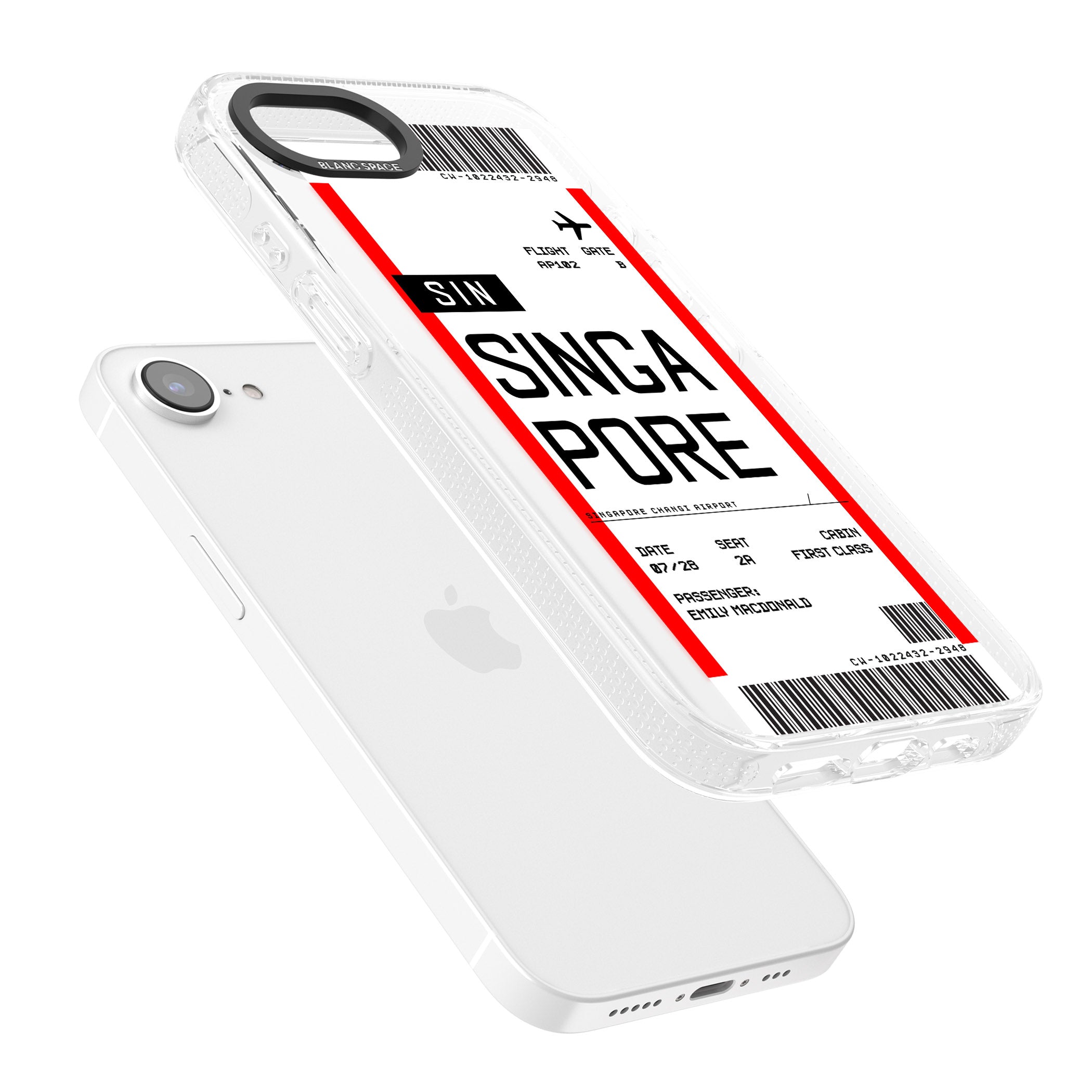 Personalised Singapore Boarding Pass iPhone 16e Clear Case Impact Air - Blanc Space