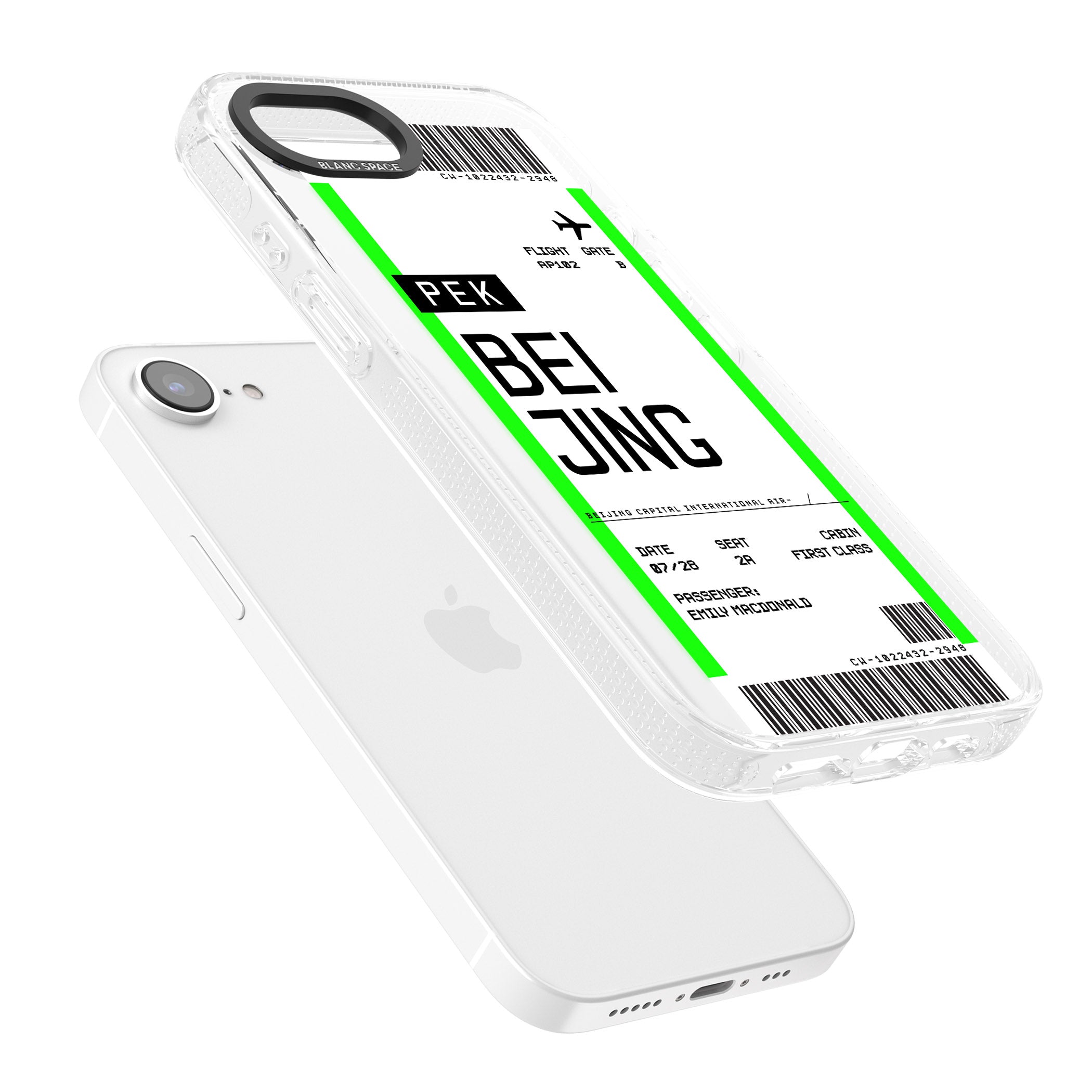 Personalised Beijing Boarding Pass iPhone 16e Clear Case Impact Air - Blanc Space