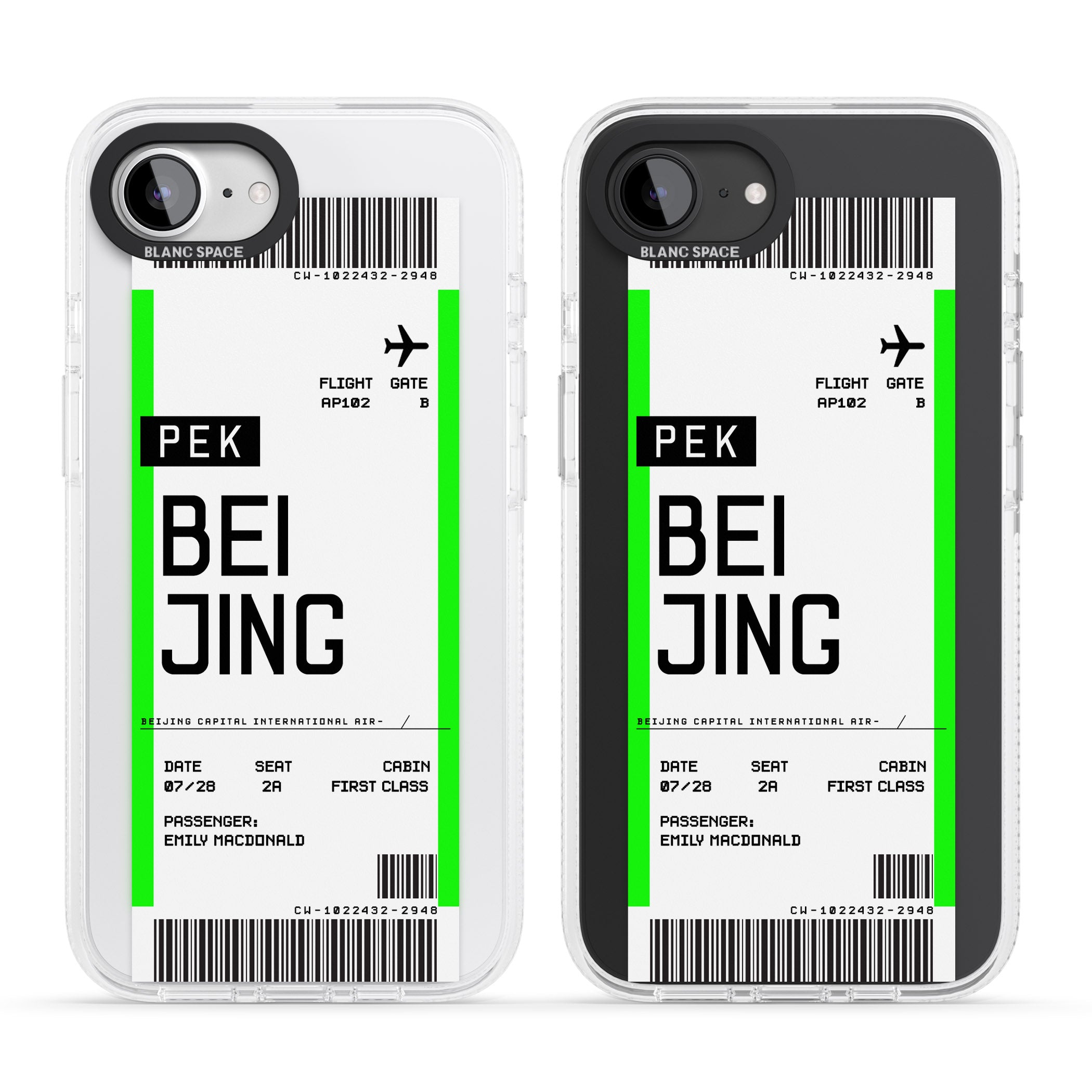 Personalised Beijing Boarding Pass iPhone 16e Clear Case Impact Air - Blanc Space