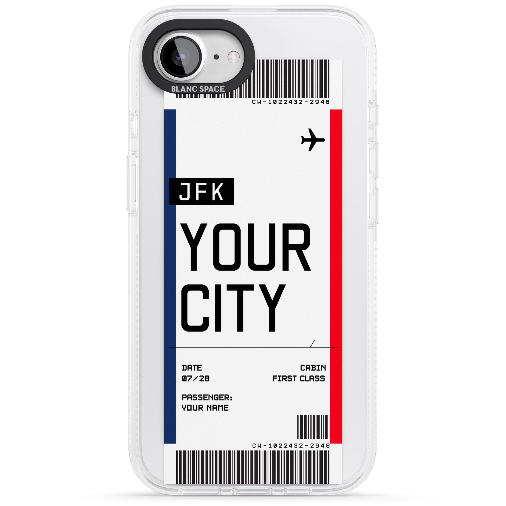 Personalised Create Your Own Boarding Pass Ticket iPhone 16e Clear Case Impact Air - Blanc Space