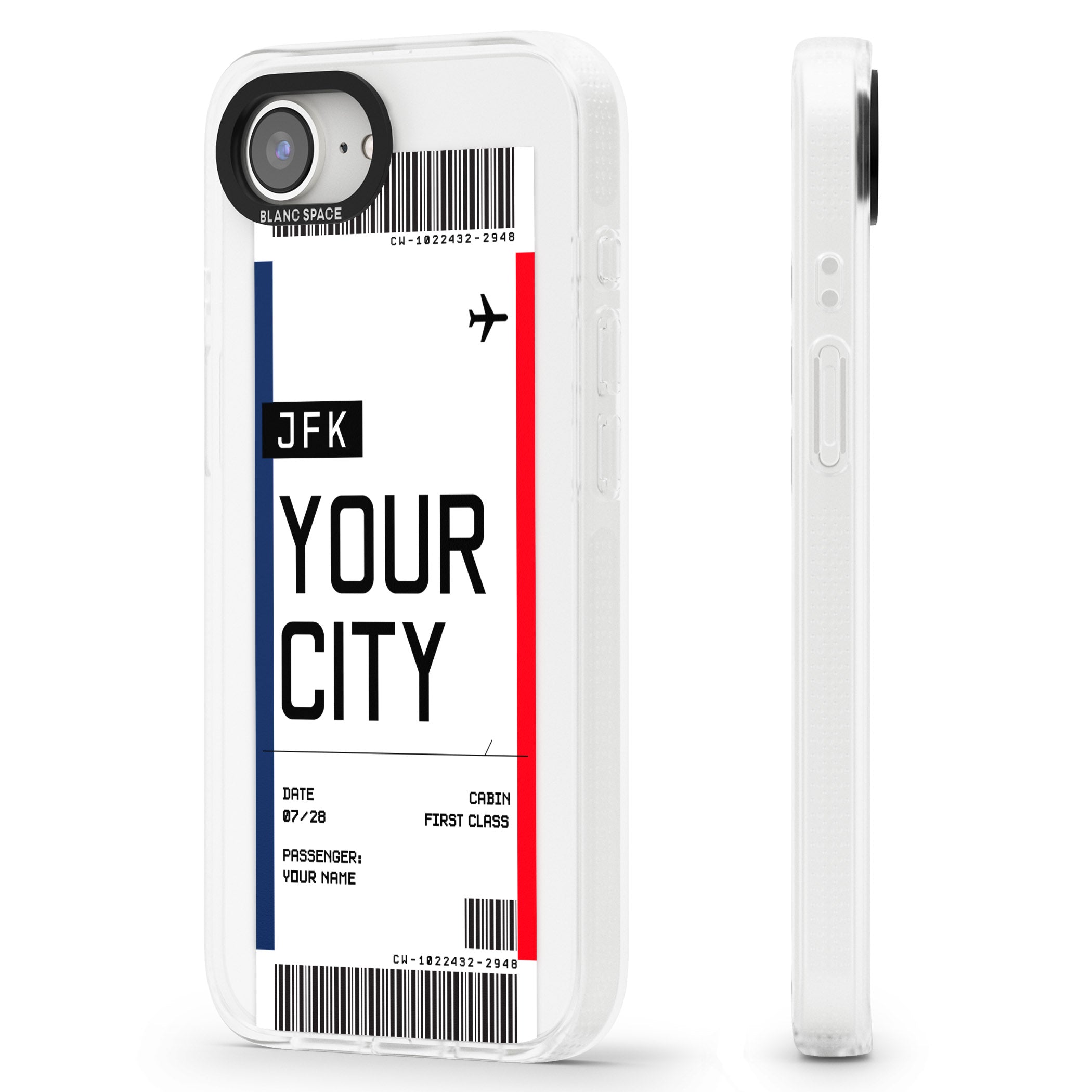 Personalised Create Your Own Boarding Pass Ticket iPhone 16e Clear Case Impact Air - Blanc Space