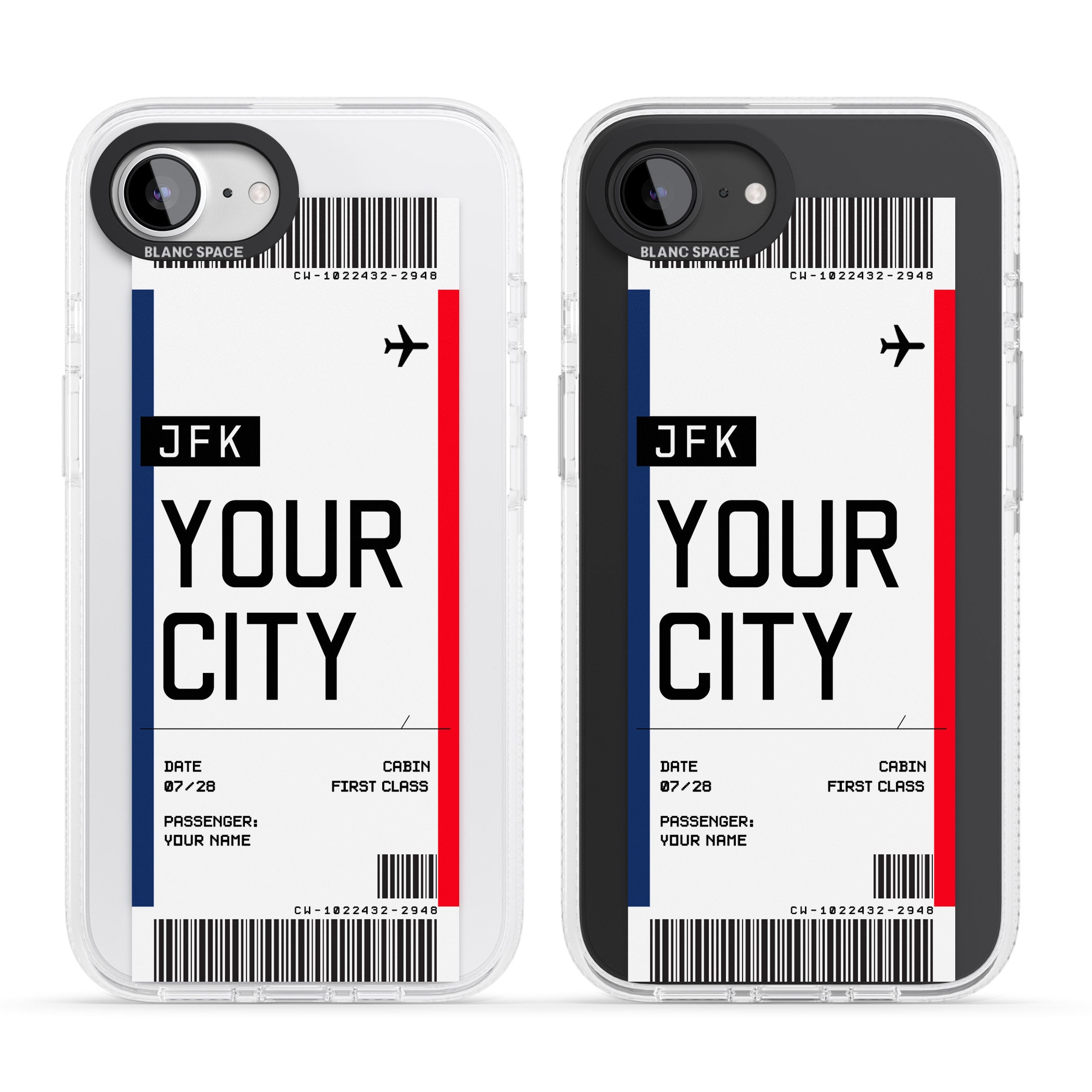 Personalised Create Your Own Boarding Pass Ticket iPhone 16e Clear Case Impact Air - Blanc Space
