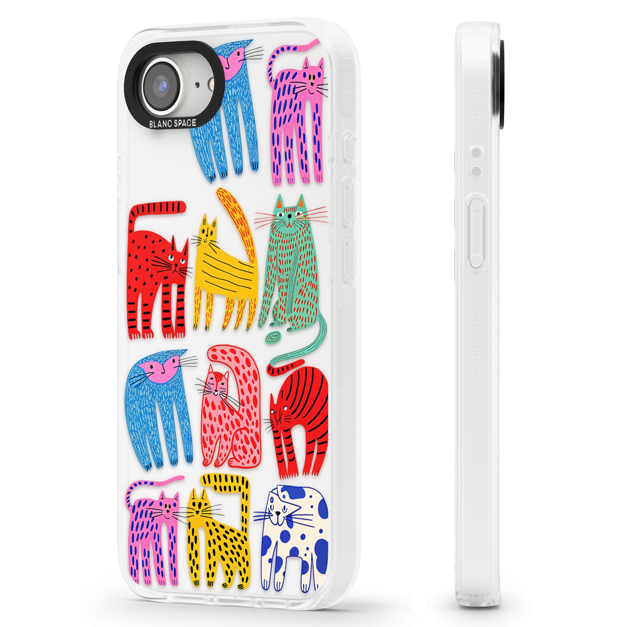 Abstract Colourful Cats iPhone 16e Clear Case Impact Air - Blanc Space