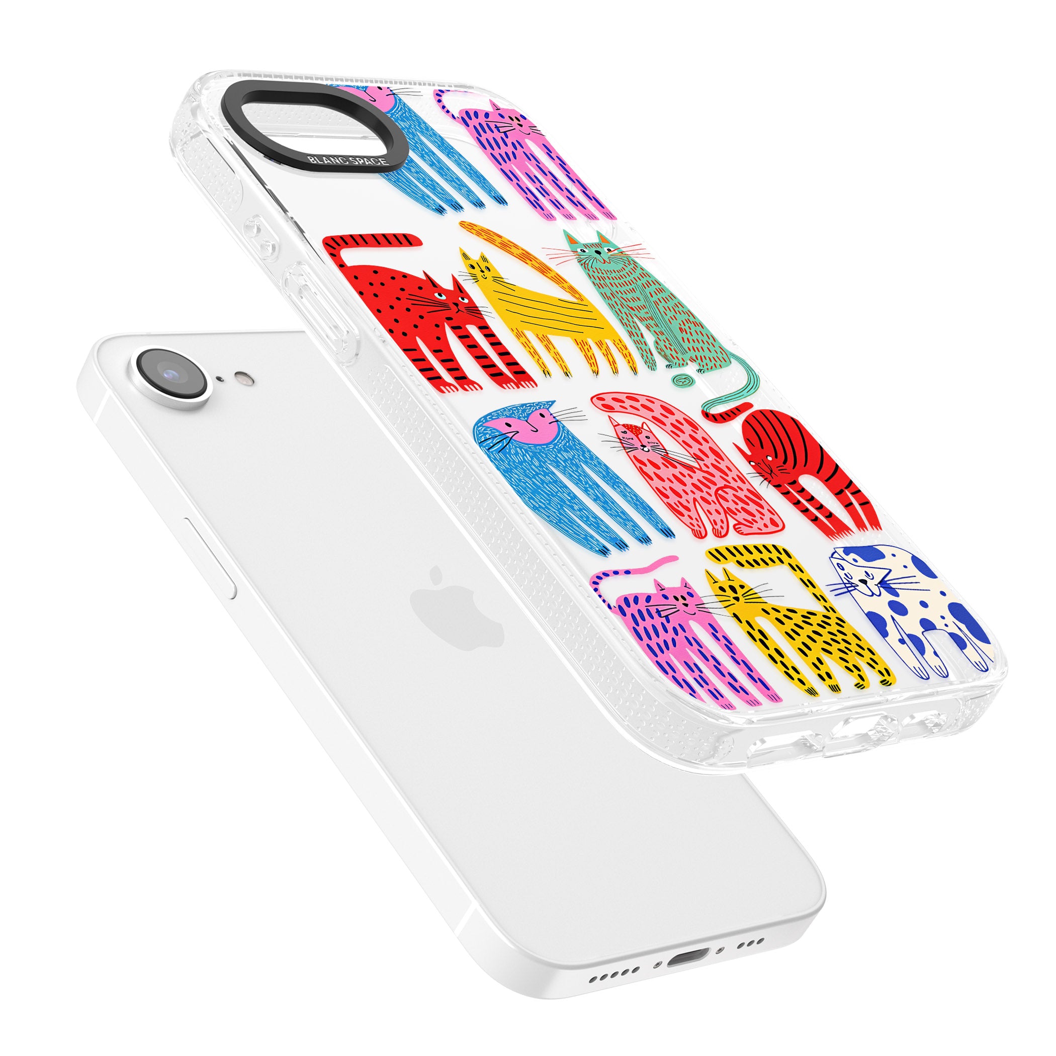 Abstract Colourful Cats iPhone 16e Clear Case Impact Air - Blanc Space