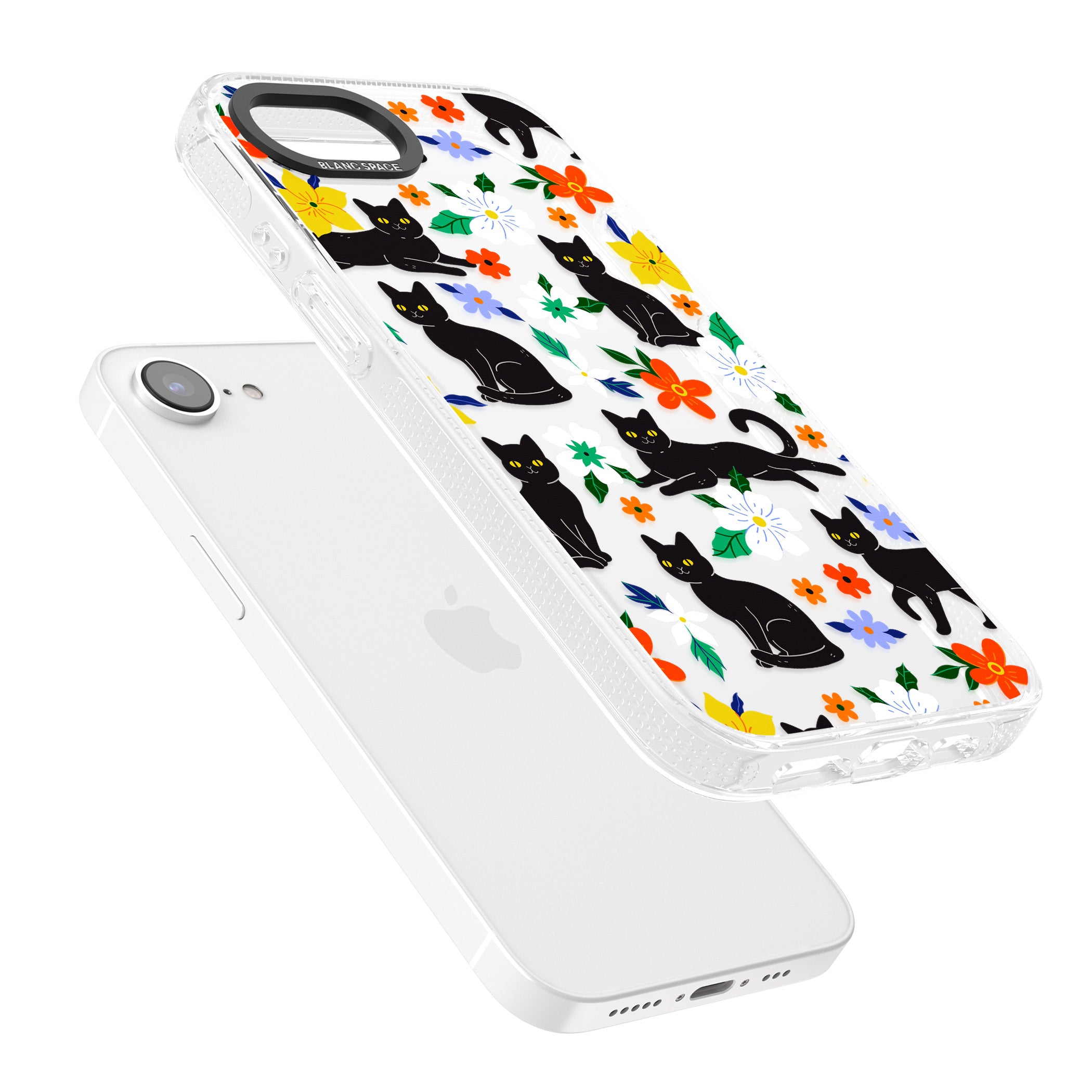 Cats & Flowers iPhone 16e Clear Case Impact Air - Blanc Space