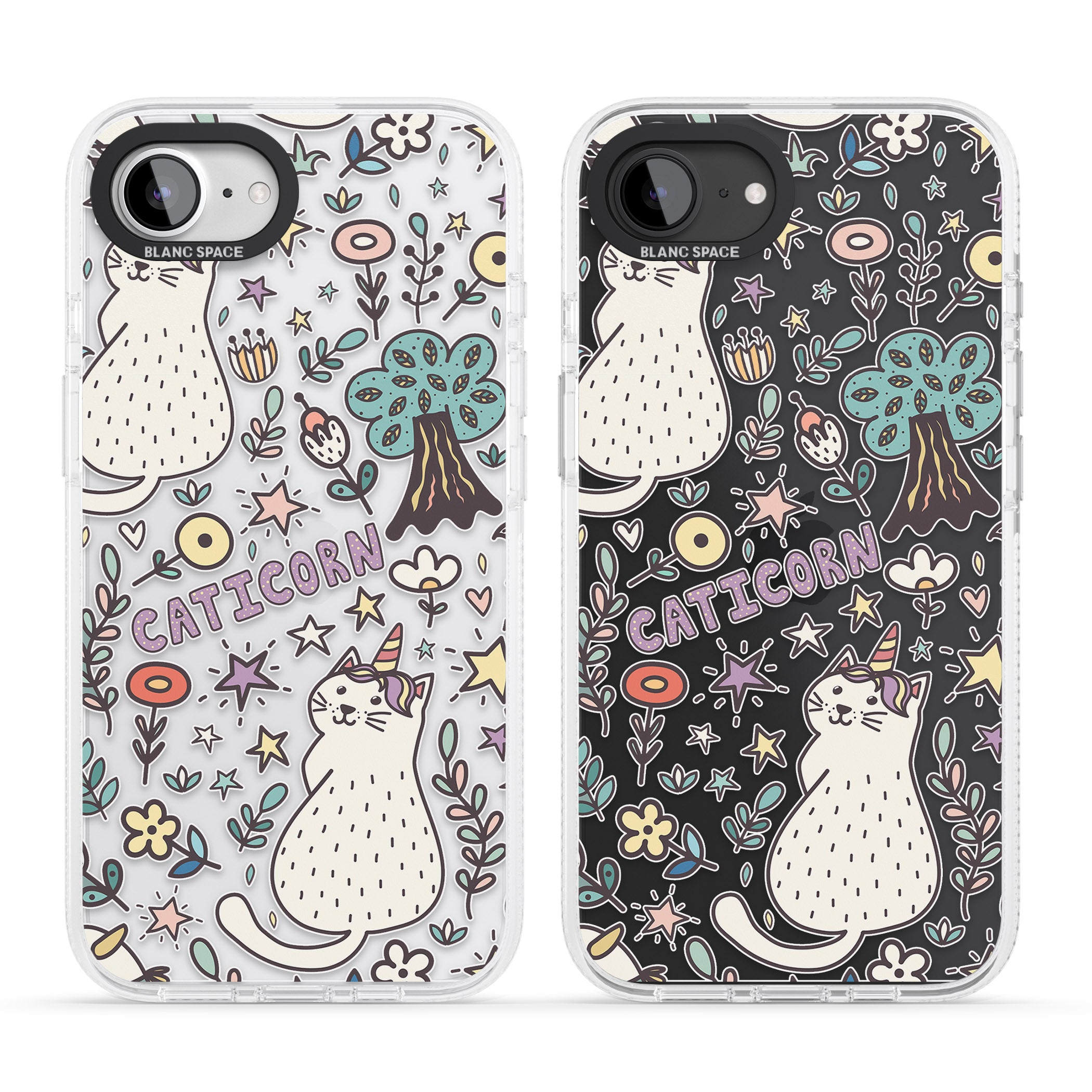 Caticorn pattern iPhone 16e Clear Case Impact Air - Blanc Space