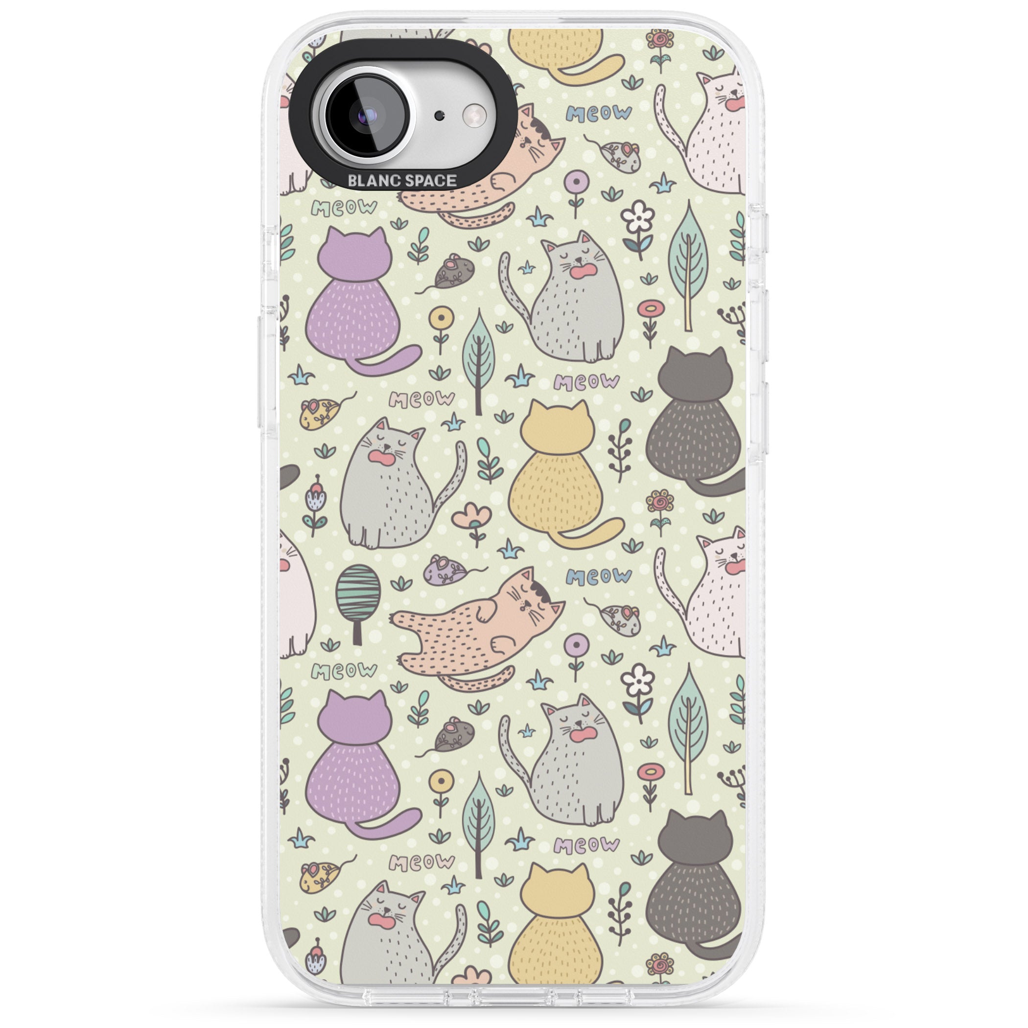 Cat Pattern Cream iPhone 16e Clear Case Impact Air - Blanc Space
