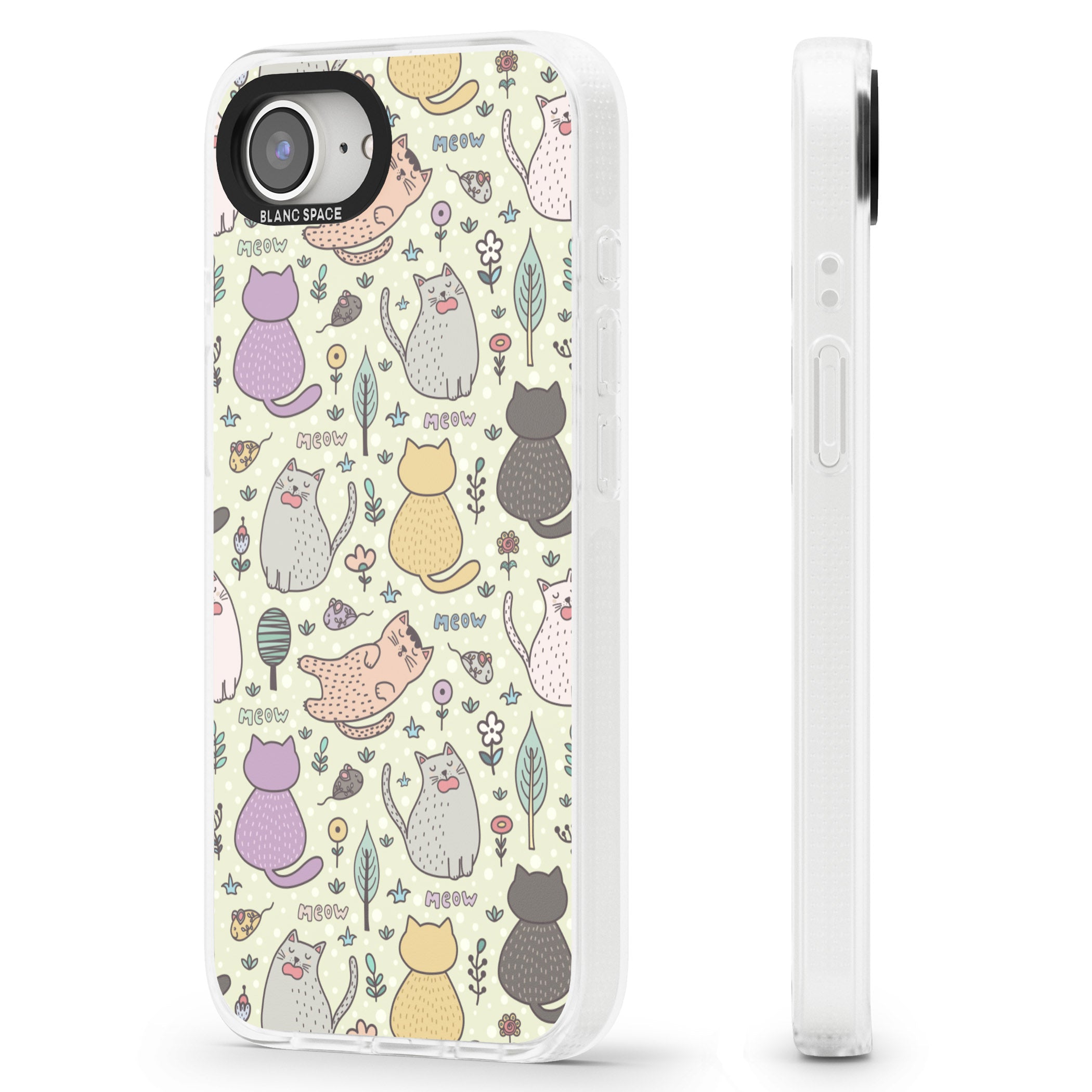 Cat Pattern Cream iPhone 16e Clear Case Impact Air - Blanc Space