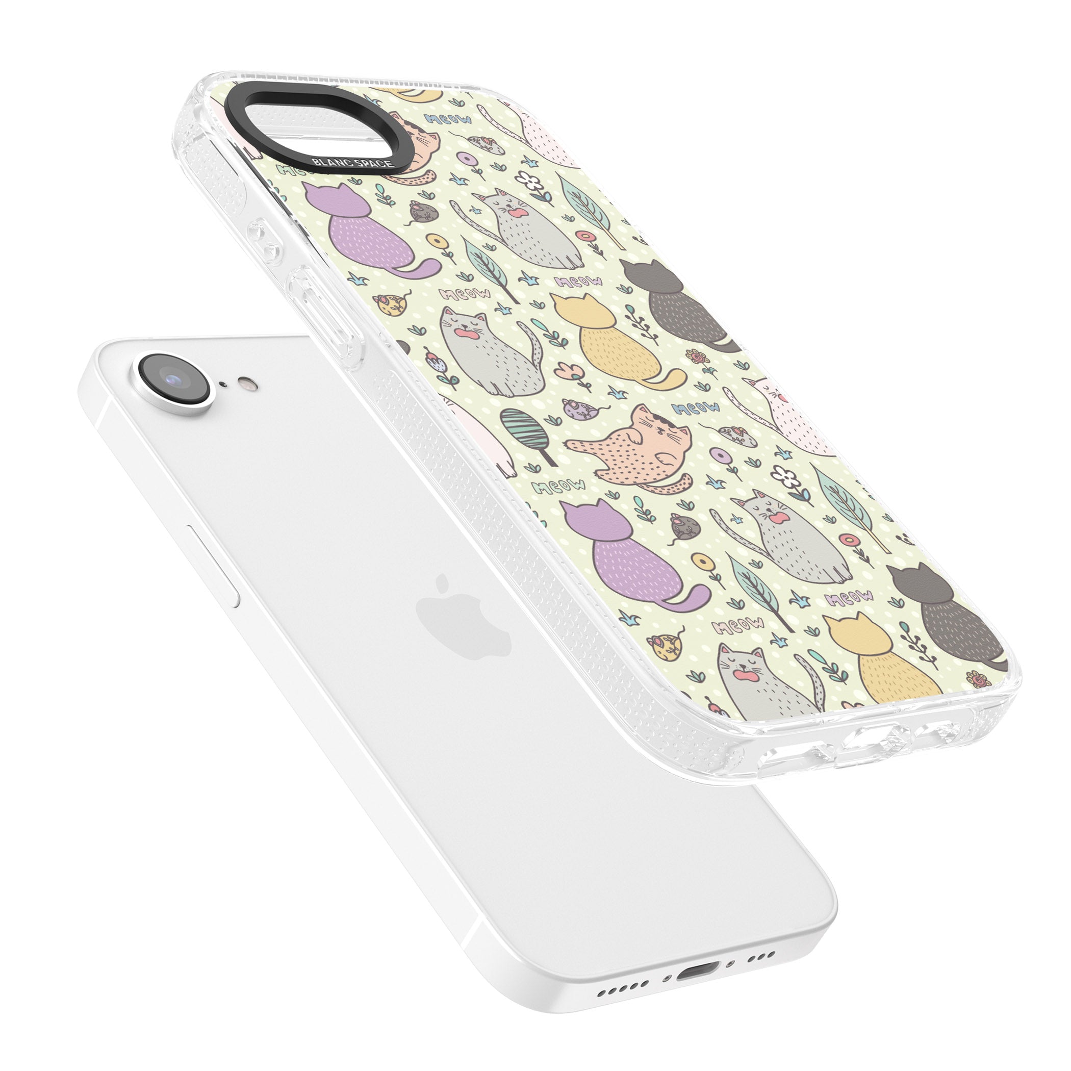 Cat Pattern Cream iPhone 16e Clear Case Impact Air - Blanc Space