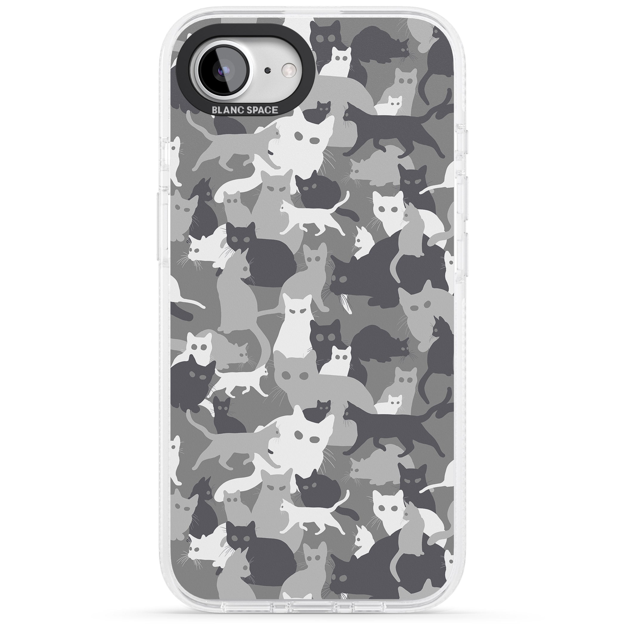 Dark Grey Cat Camouflage Pattern iPhone 16e Clear Case Impact Air - Blanc Space