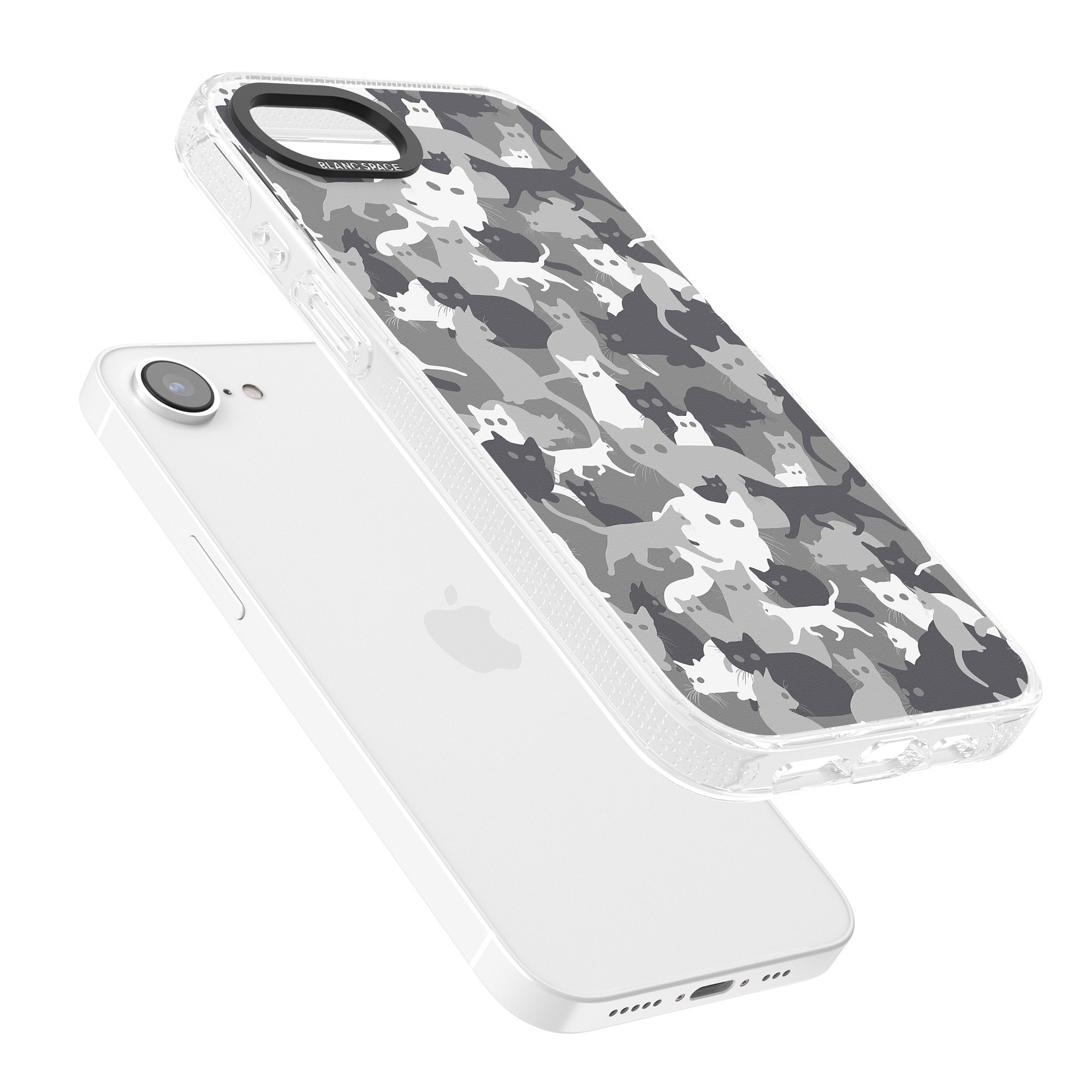 Dark Grey Cat Camouflage Pattern iPhone 16e Clear Case Impact Air - Blanc Space