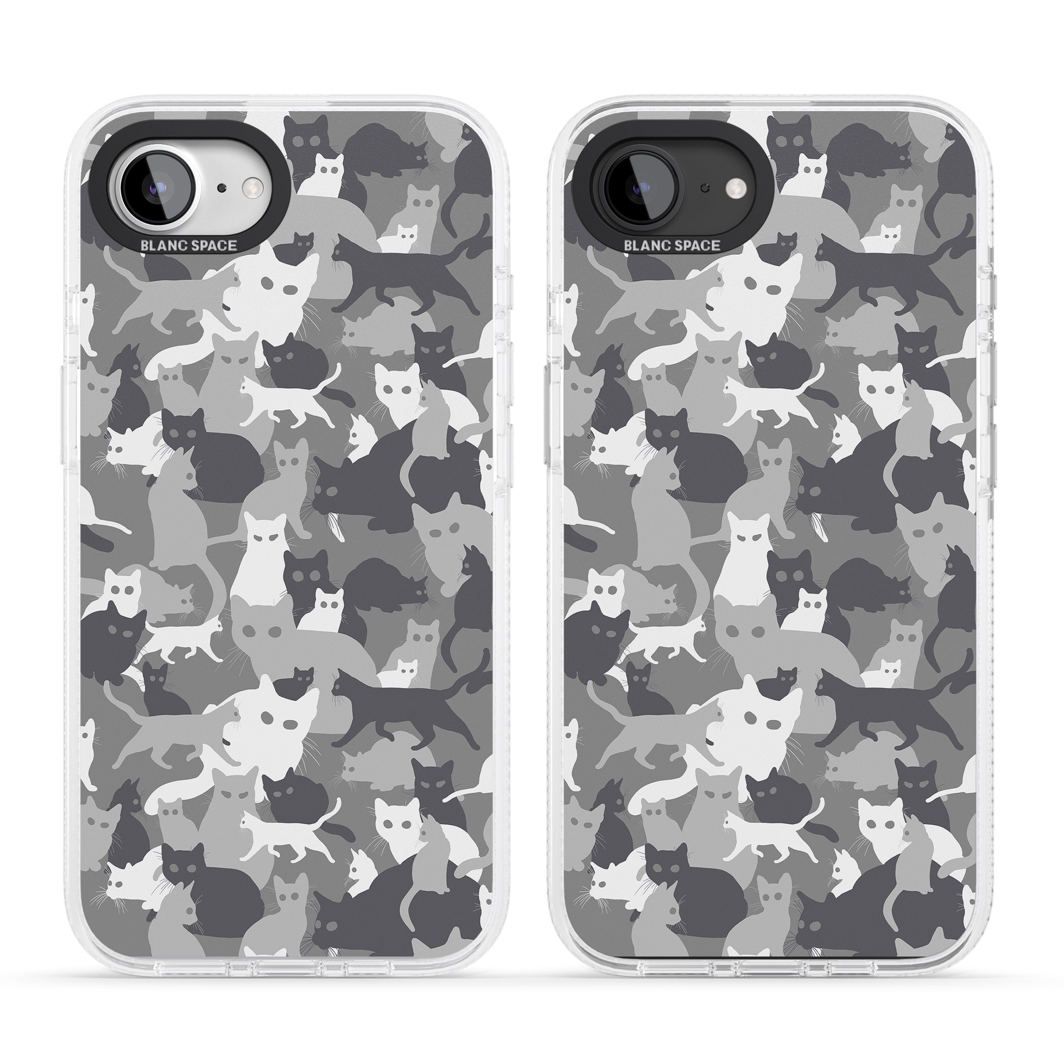 Dark Grey Cat Camouflage Pattern iPhone 16e Clear Case Impact Air - Blanc Space
