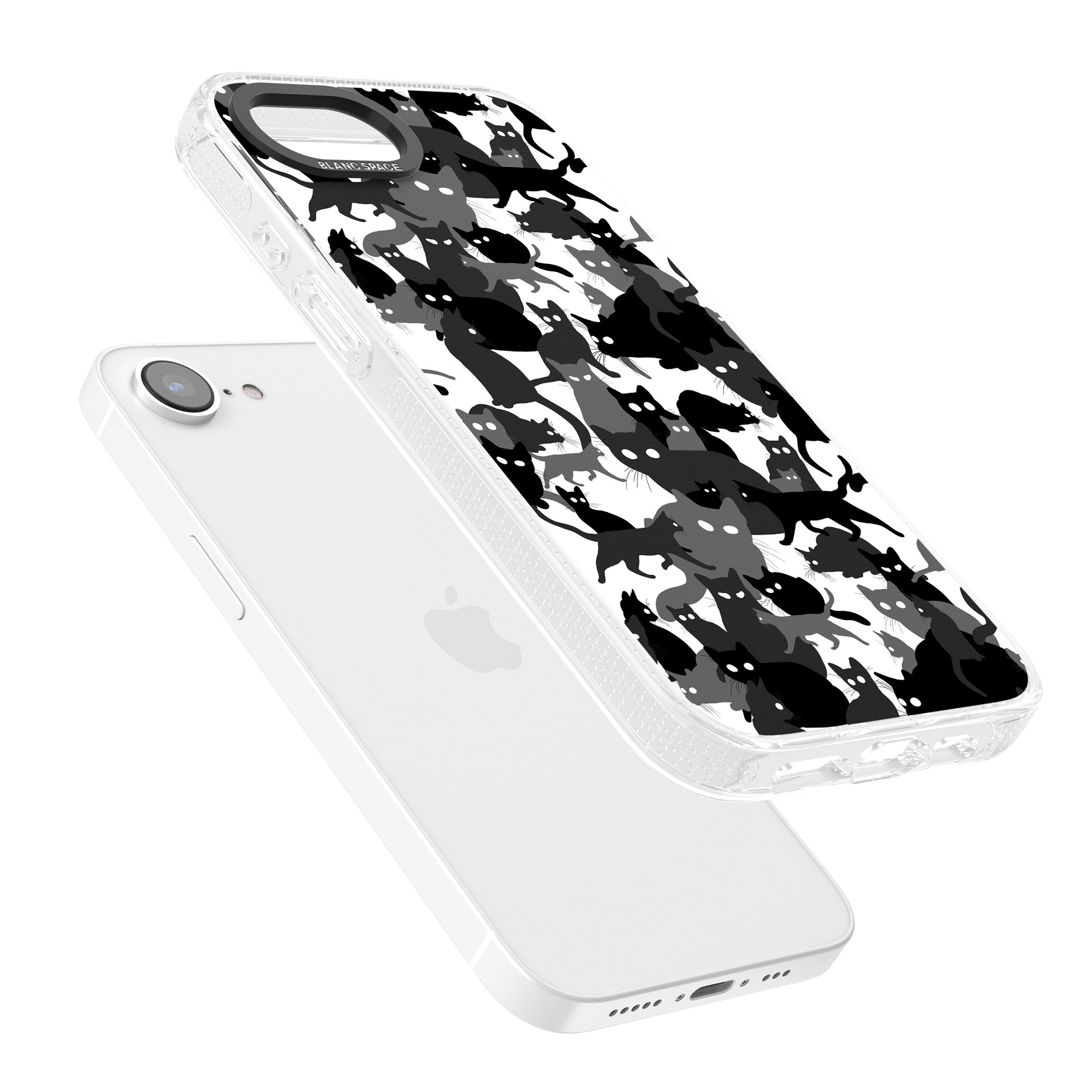Black & White Cat Camouflage iPhone 16e Clear Case Impact Air - Blanc Space