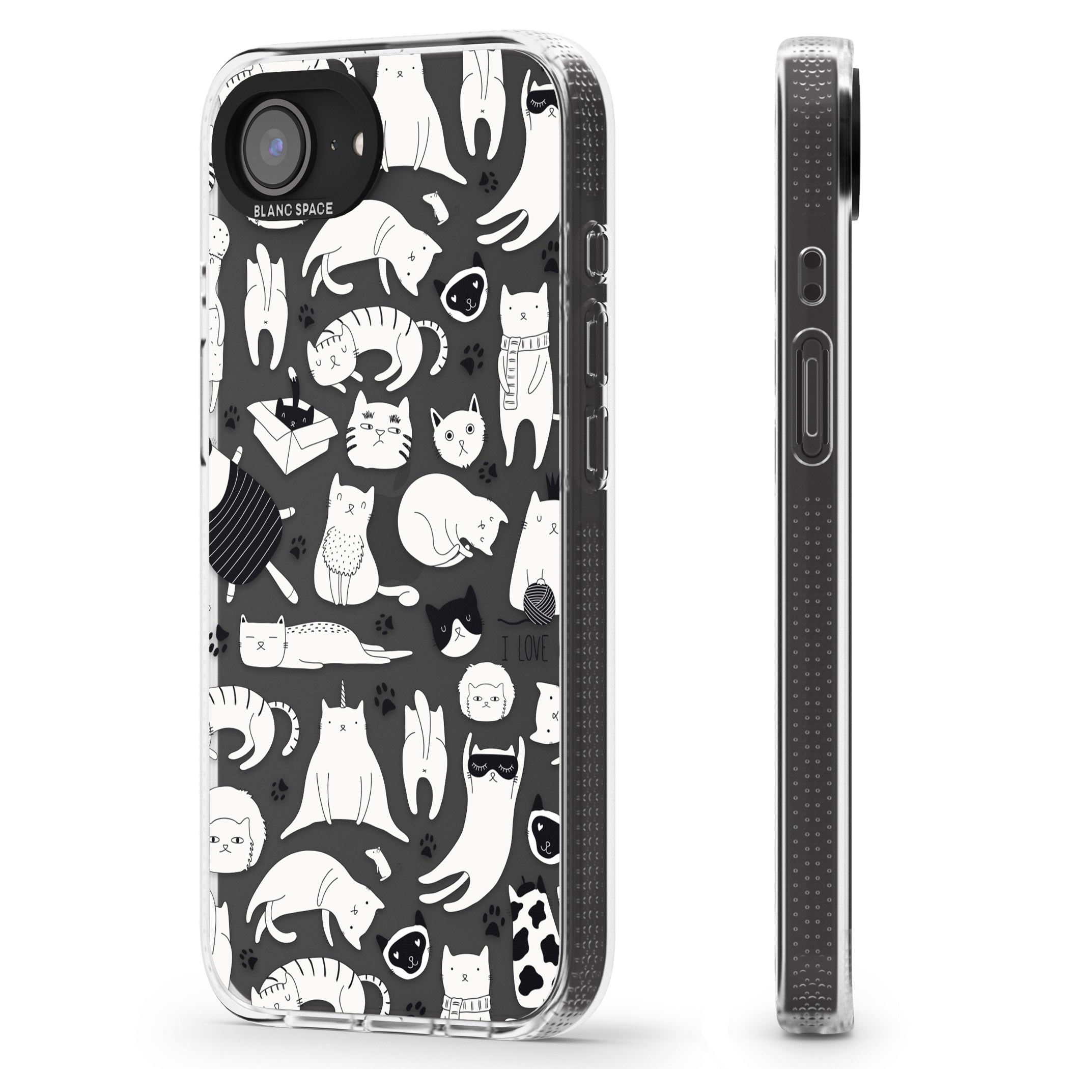Cartoon Cat Collage - Black & White iPhone 16e Clear Case Impact Air - Blanc Space