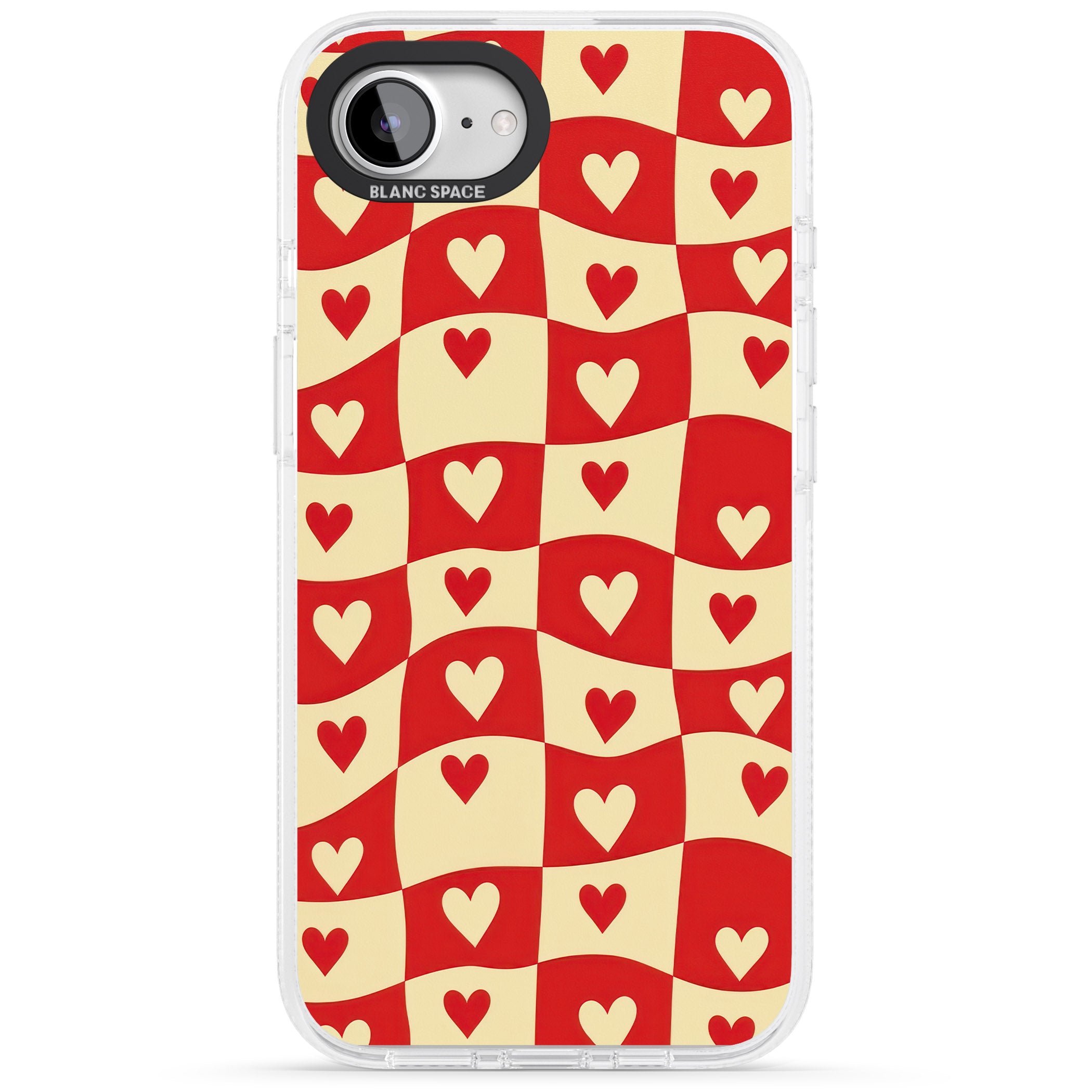 Red Wavy Checked & Hearts iPhone 16e Clear Case Impact Air - Blanc Space