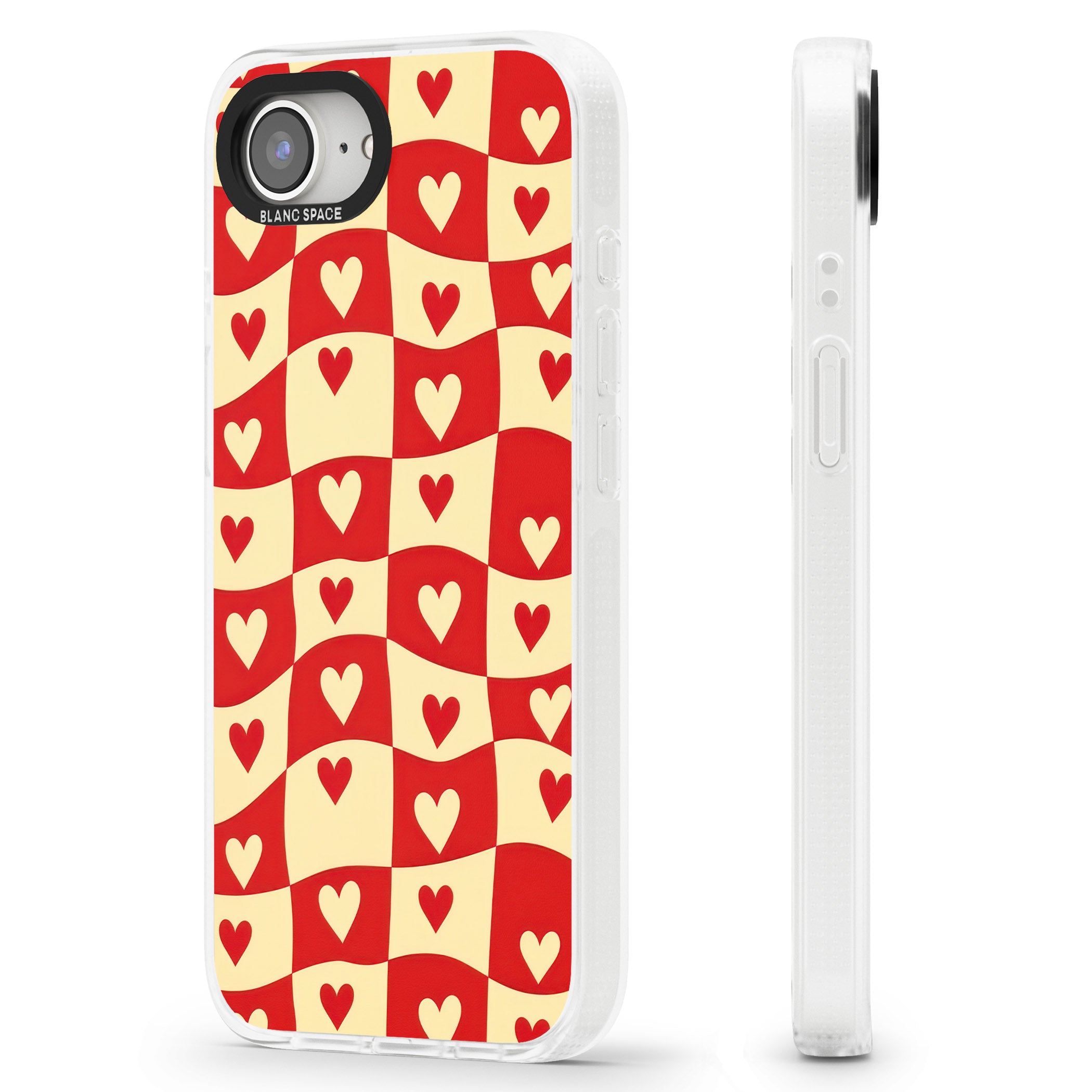 Red Wavy Checked & Hearts iPhone 16e Clear Case Impact Air - Blanc Space