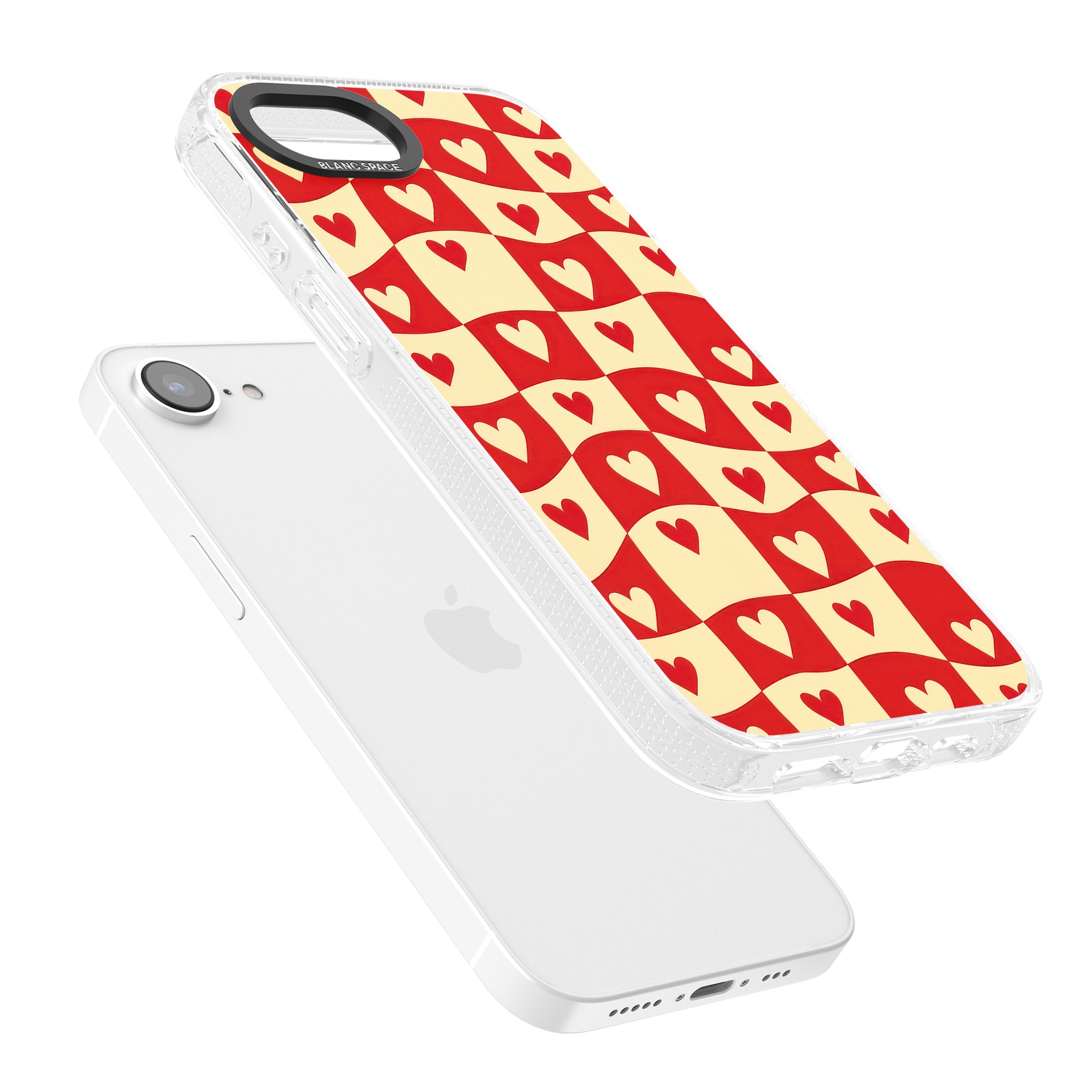 Red Wavy Checked & Hearts iPhone 16e Clear Case Impact Air - Blanc Space