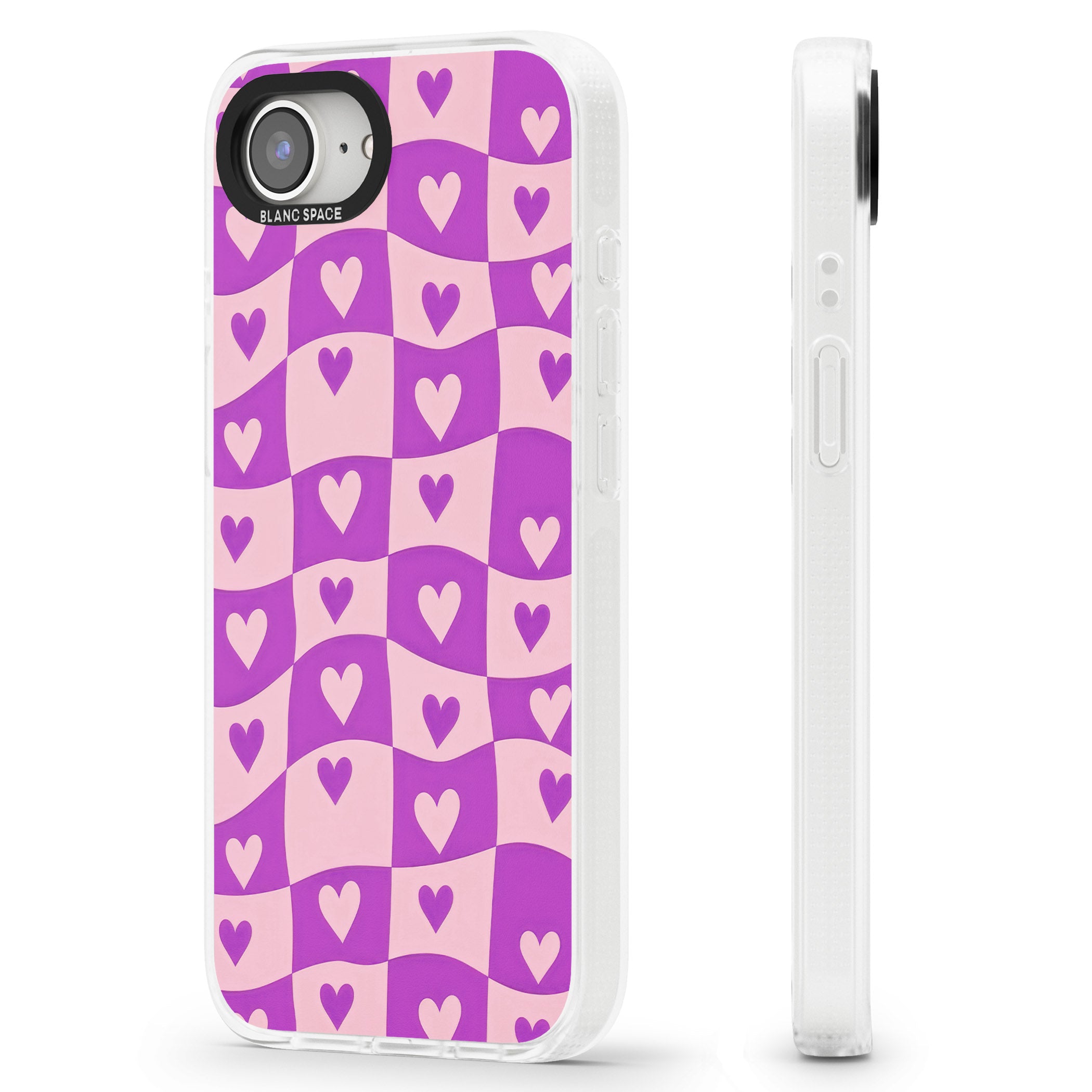 Purple Wavy Checked & Hearts iPhone 16e Clear Case Impact Air - Blanc Space